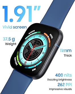 TOOBUR Smart Watch for Men Women, Alexa Built-in, Answer/Make Calls, 1.91" HD Screen Fitness Watch, IP68 Waterproof, 100 Sports, Heart Rate Monitor, Sleep Tracker, Compatible Android iOS, Blue