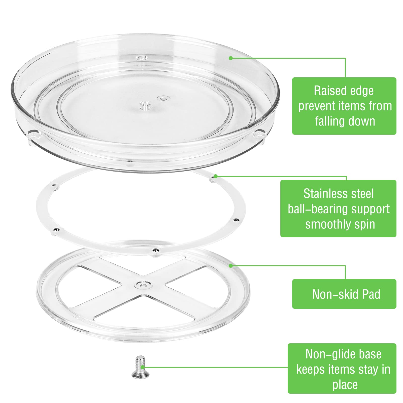 Organizer do szafki Lazy Susan, 2-częściowy obrotowy stojak Lazy Susan, przezroczysty organizer do lodówki, wielofunkcyjny obrotowy stojak do przechowywania w kuchni, antypoślizgowy obrotowy uchwyt na