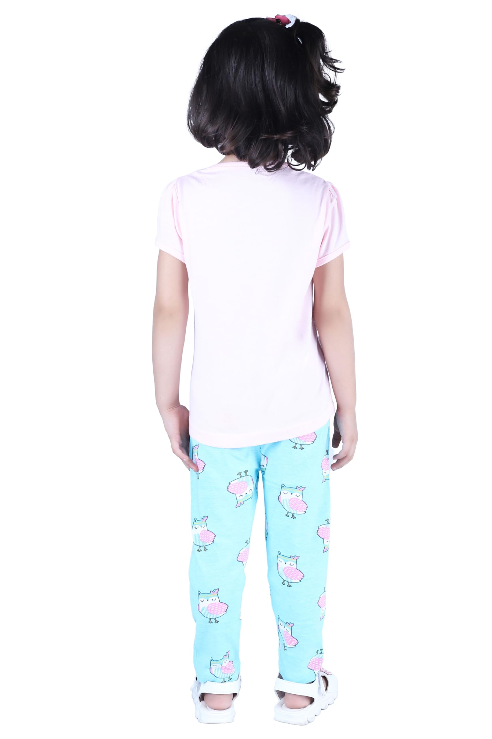 TotzTouch Girls Cotton | Night Wear T Shirt | Pajama Pant Set Blue Mermaid, Pink Owl of 2 (Age 6 Months to 10 Years) - Image 7 thumbnail