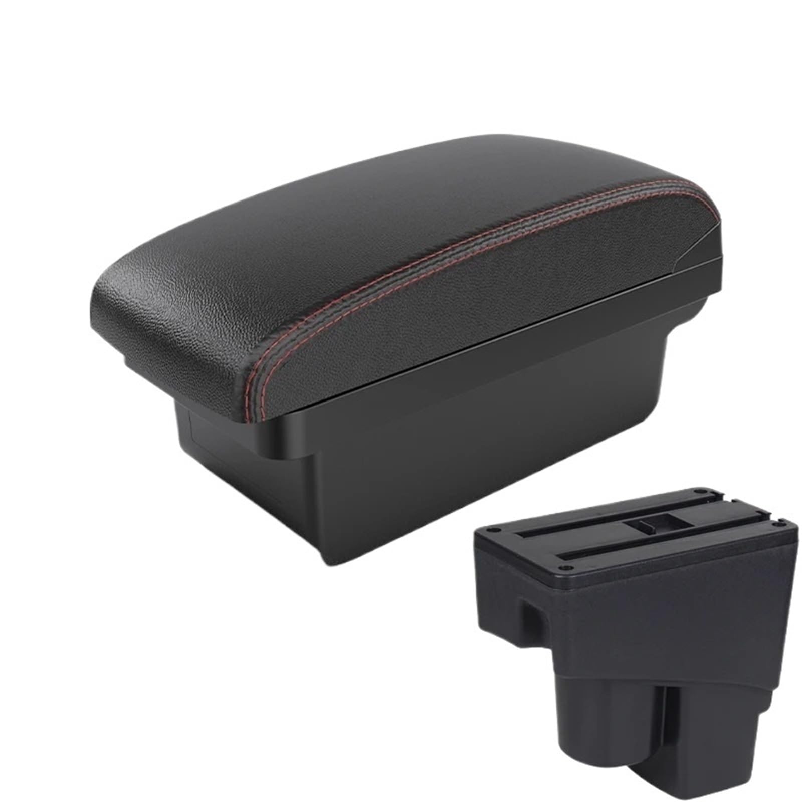 AWGNTQQ Car Armrests For Fit For Jazz 2003 2004 2005 2006 2007 Car Armrest Box Modification Double-layer Storage Center Console Decorative(A1 Black red NO USB)