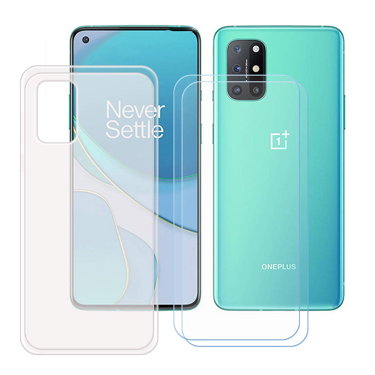 YZKJCase for OnePlus 8T Cover + 2 x Screen Protector Tempered Glass Protective Film - Soft Gel Translucent TPU Silicone Protection Case for OnePlus 8T (6.55")