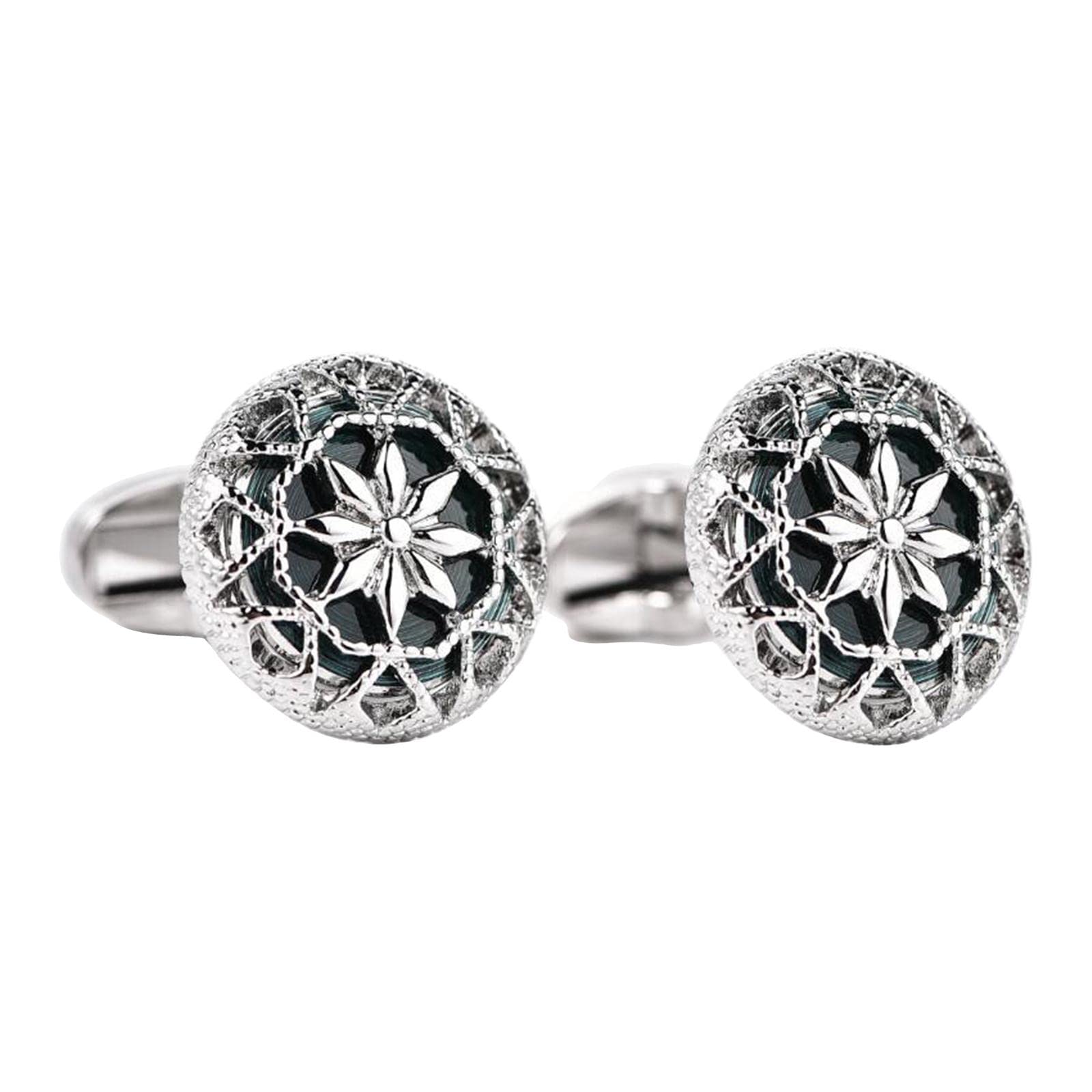 Mens Cufflinks Round Crystal Flower Dress Shirt Cuff Links for Business Dark Green-image-34