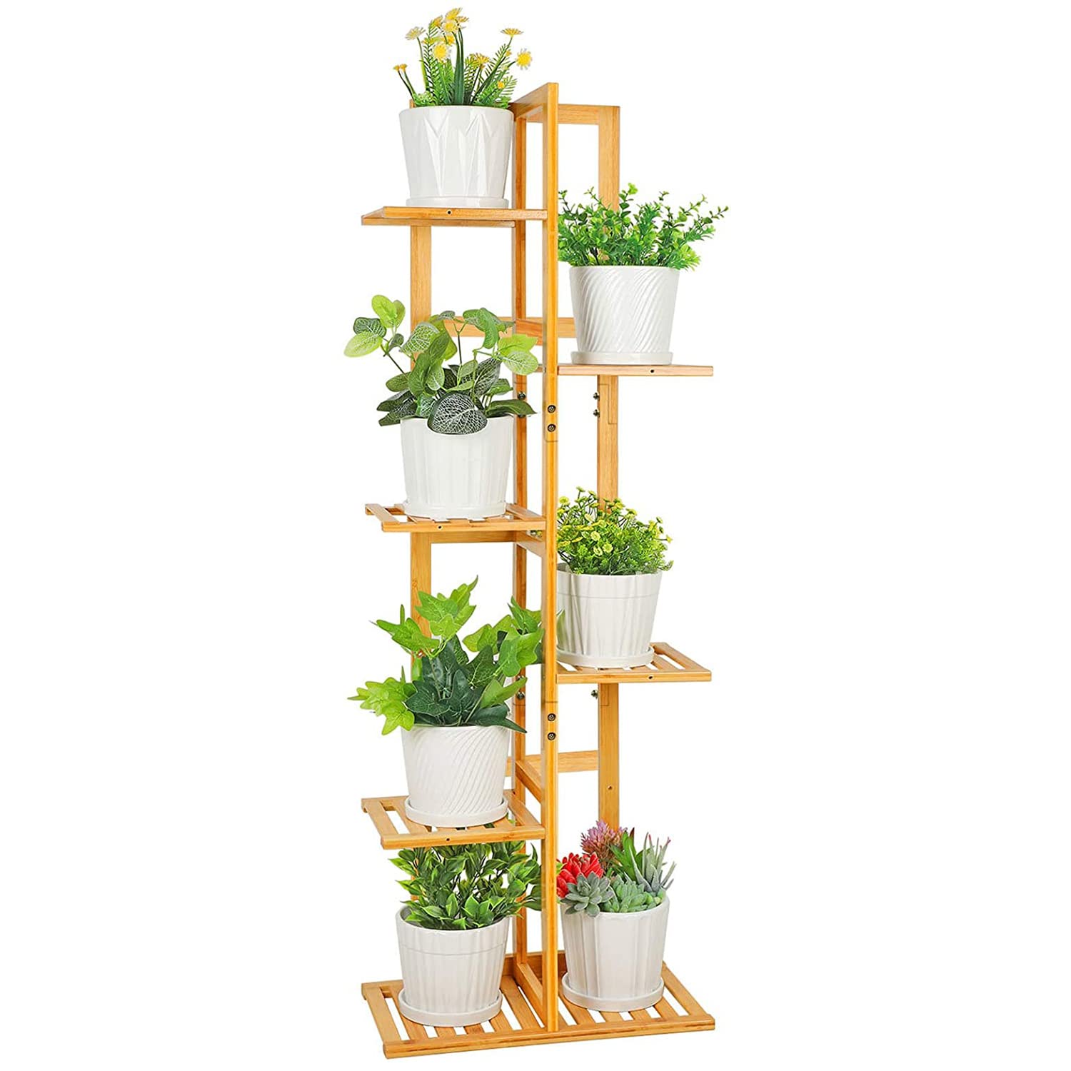 ADA Handicraft ® Premium Natural Bamboo Planter Stands for Indoor/Outdoor Plants | 6 Tier 7 Potted Tall Plant Shelf for Multiple Plants | Corner Plant Stand Color-Natural, Size- (44x21x125cm) (B0B5NBXTDC) Amazon Price History, Amazon Price Tracker