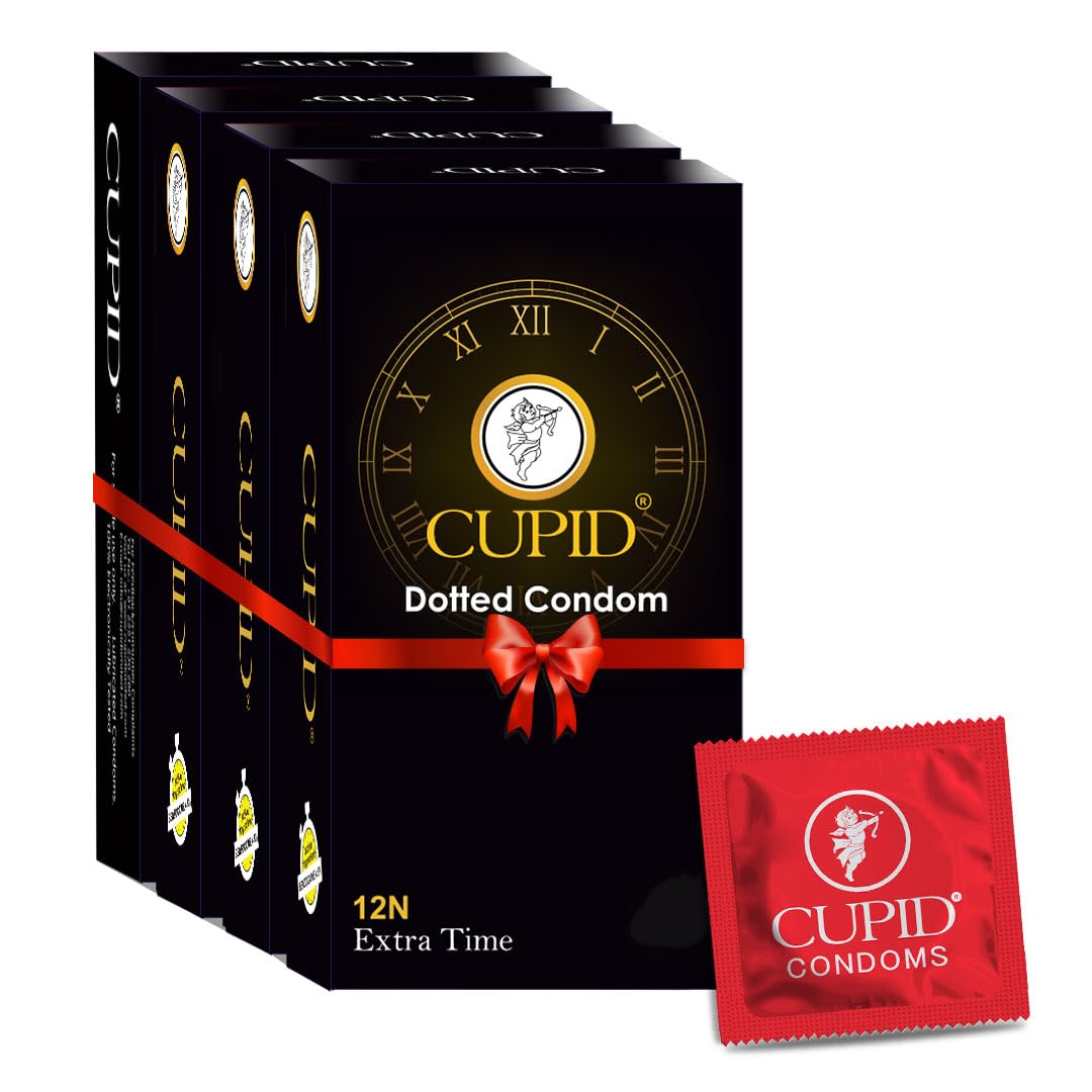 Cupid Dotted & Extra TIme Condoms (Pack of 4) | Lubricated & Multitextured Condoms | For Her Enhanced Pleasure | Pack of 4, 12 Pcs Each-image-5