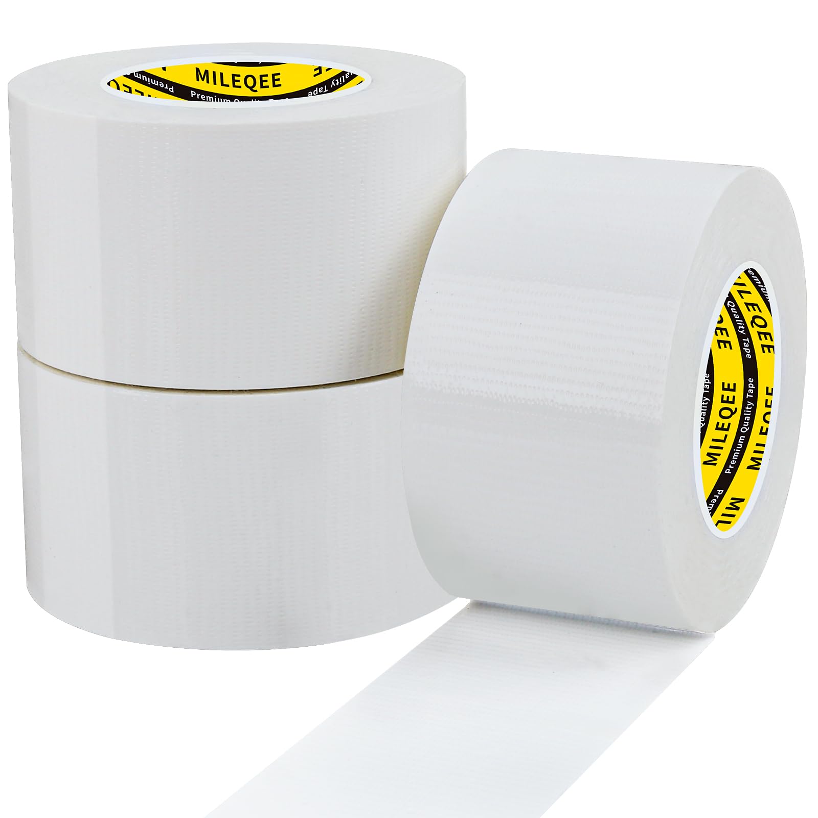 MILEQEE 3Pack Duct Tape Heavy Duty Single Sided, Strong Adhesive High Strength, Waterproof Mesh Tape for Indoor Outdoor Repairing Sealing Bonding,