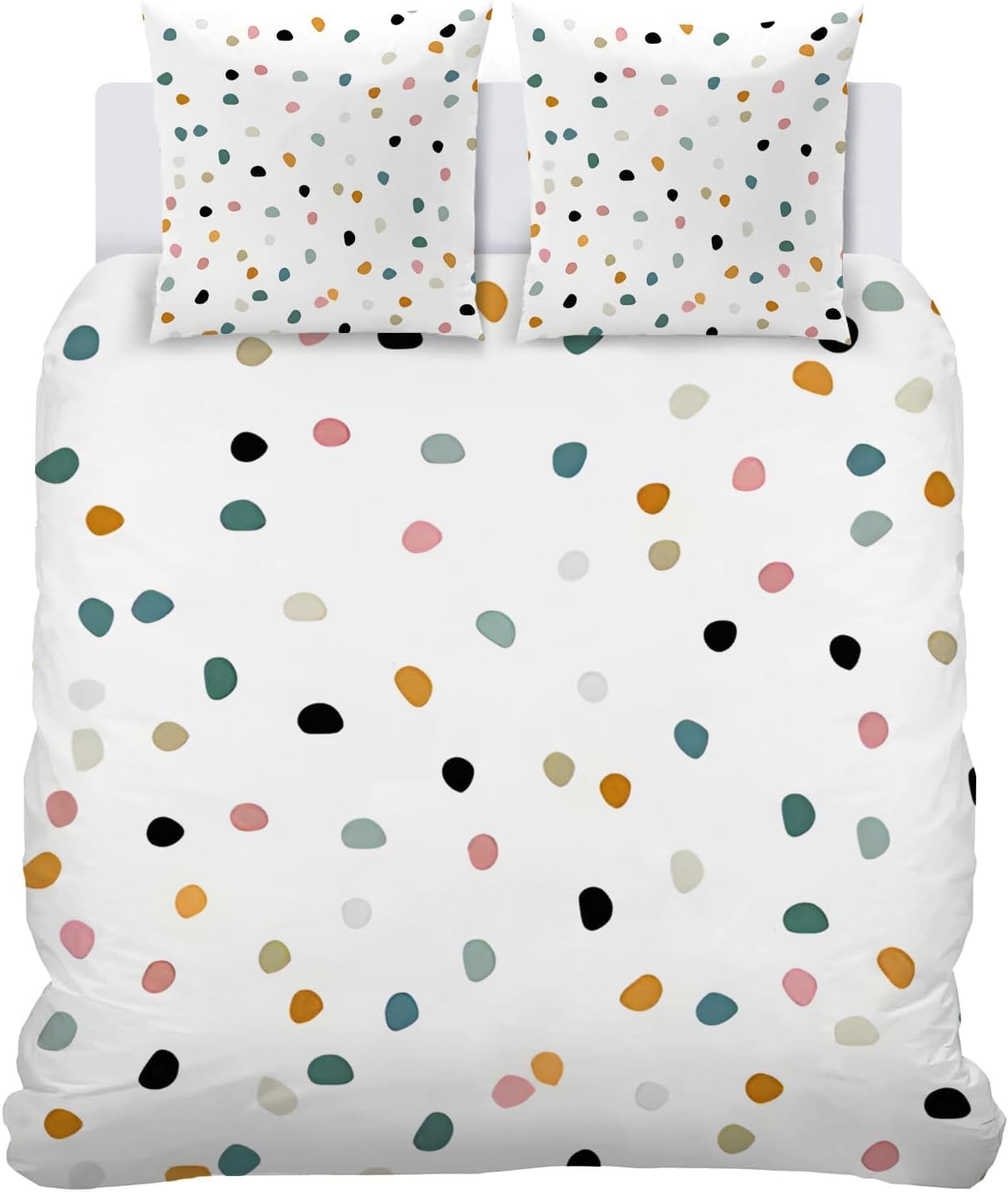 Komplet Pościeli Dla Niemowląt Blue Dots - Biało-pomarańczowa Dwustronna Poszwa Na Kołdrę 100x135 Cm Poszewka Na Poduszkę 40x60 Cm - Nowoczesny, White Orange, Double(3 Piece)