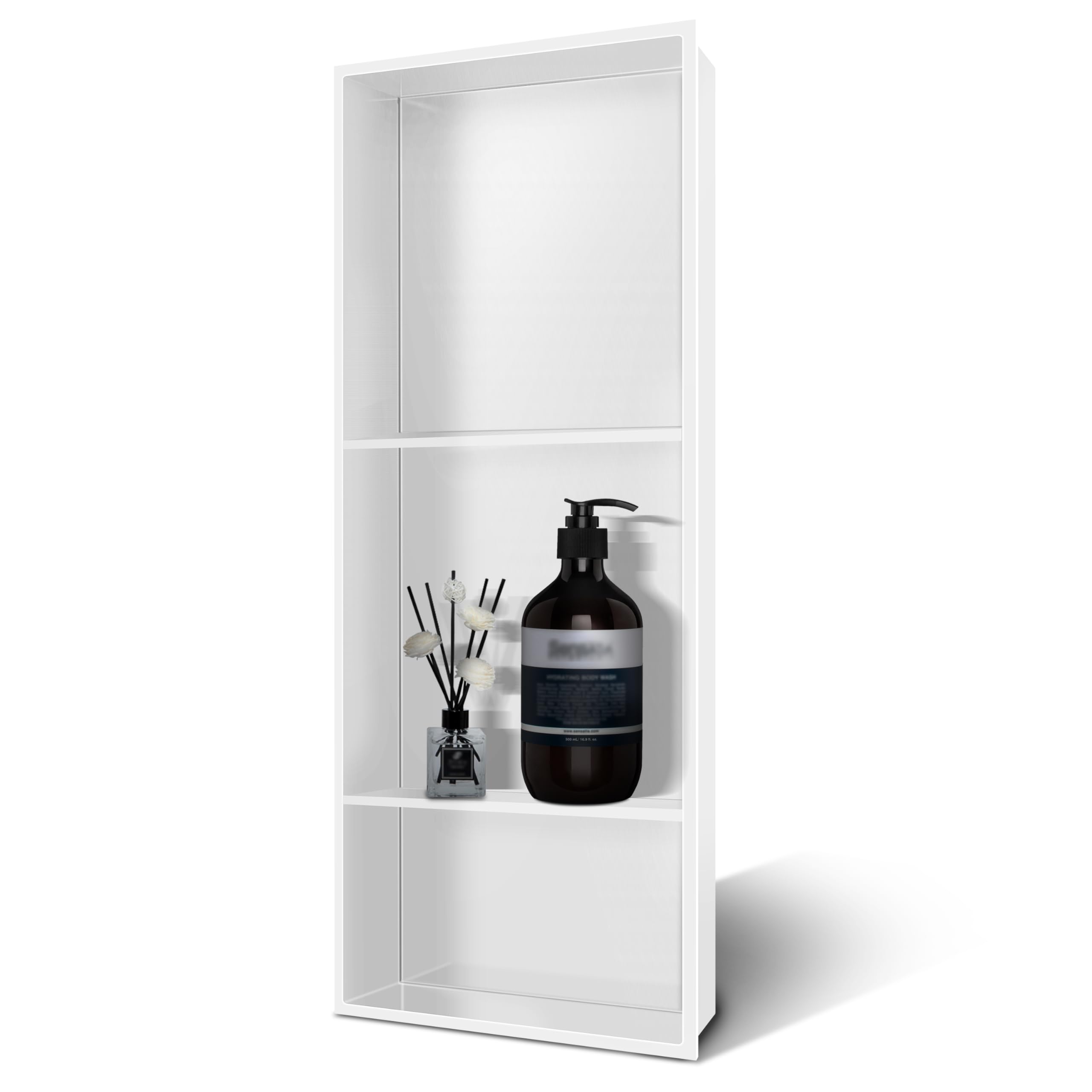 BATHFINESSE Shower Niche 13 × 31, 3 Shelves Wall Niche Recessed Shelf for Bathroom Storage, Shower Niche Insert Tile Ready No Tile Needed Over Mount Installation, White