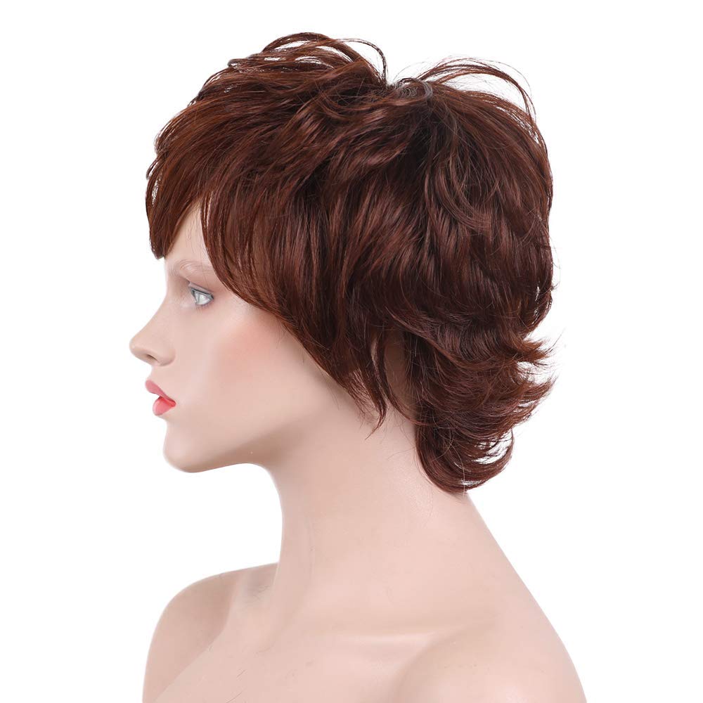 HAIRCUBE Pixie Cut Perücke Menschenhaar für Frauen Kurzes Haar mit Bangs Natürlich (Braunrot)