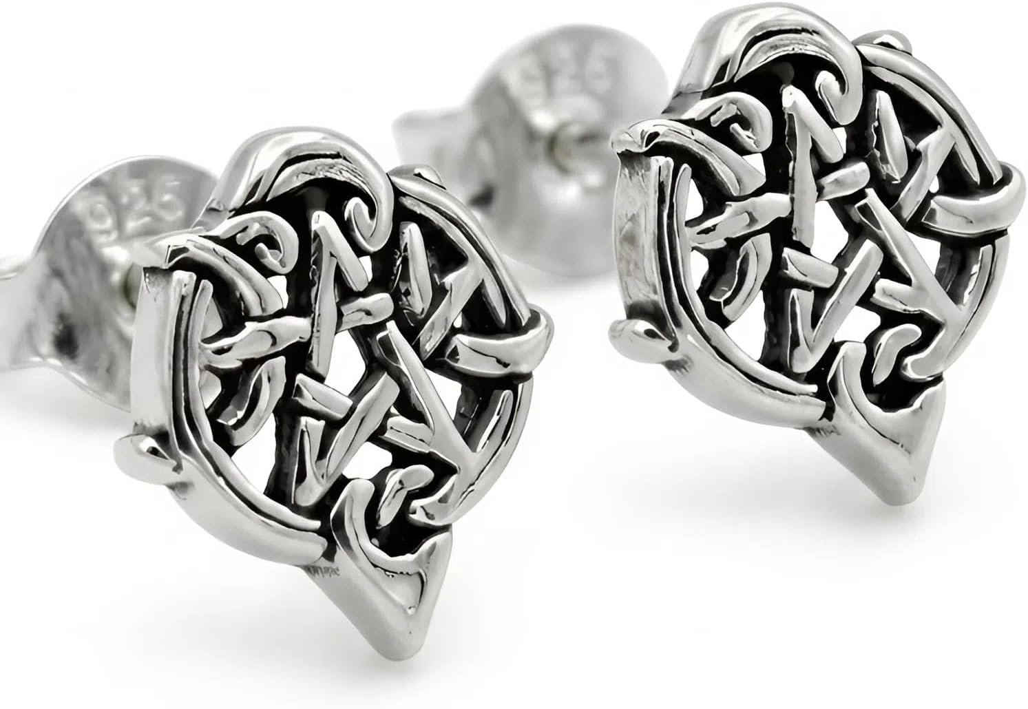 Sterling Silver Heart Pentacle Pentagram Earring Studs