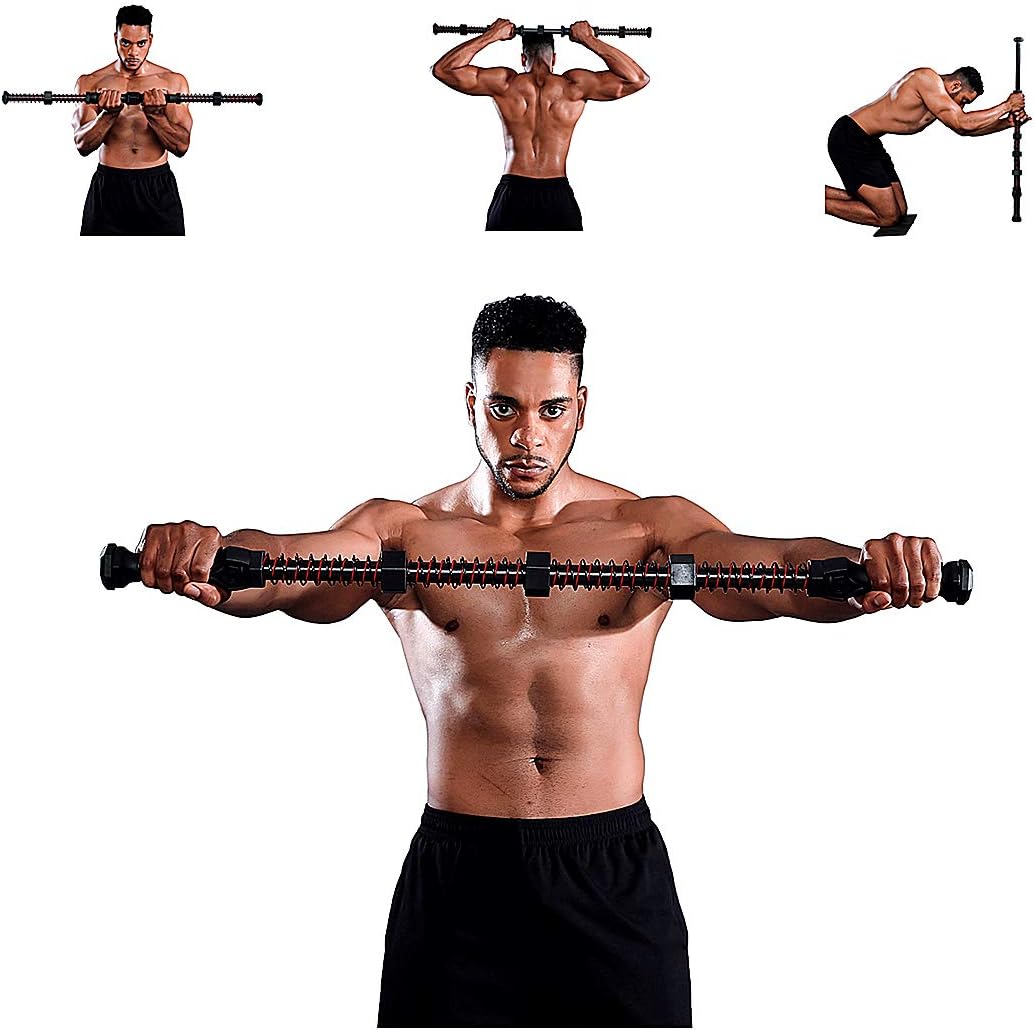 Fitlaya Fitness Home Gym Upper Body Workout Equipment-Chest Bicep Triceps Blaster, Shoulder Back and Arm Builder, Adjustable Spring Exercise bar(70-180lbs)