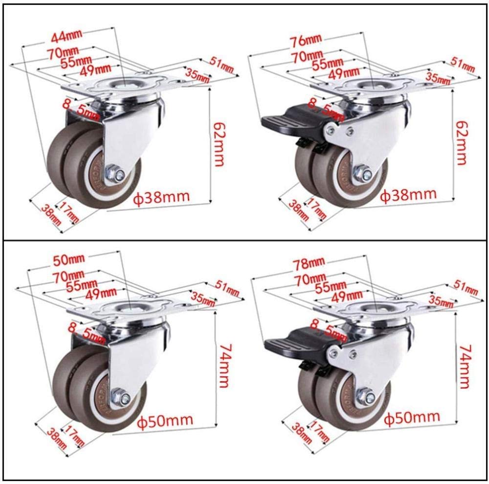 1.5 / 2in Meuble Roue de Roulette en Caoutchouc roulettes pivotantes Roulette de Transport Industrielle-avec Frein Double Conception de Roue Ensemble de 4-2in50mm_2_No_Brake + 2_Br