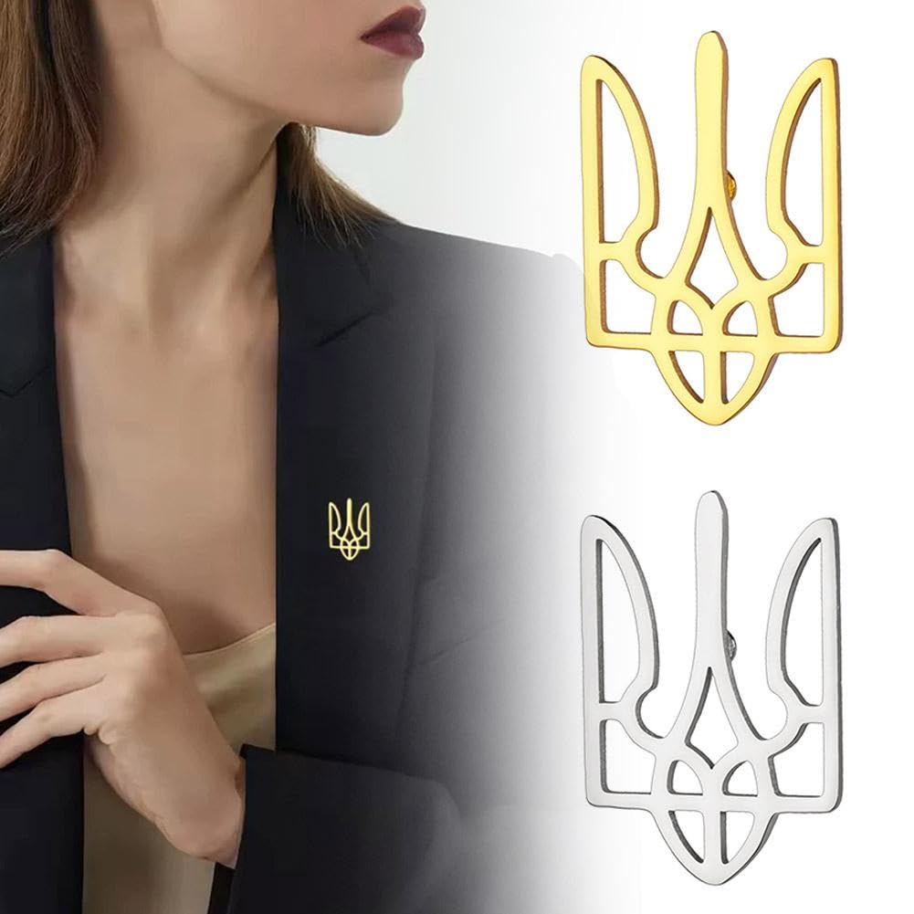 Spilla a forma di tridente ucraino, in acciaio inossidabile, spilla ucraina, con emblema ucraino, spilla patriottica per uomini e donne, gioielli dell'orgoglio dell'Ucraina per abbigliamento, borse e