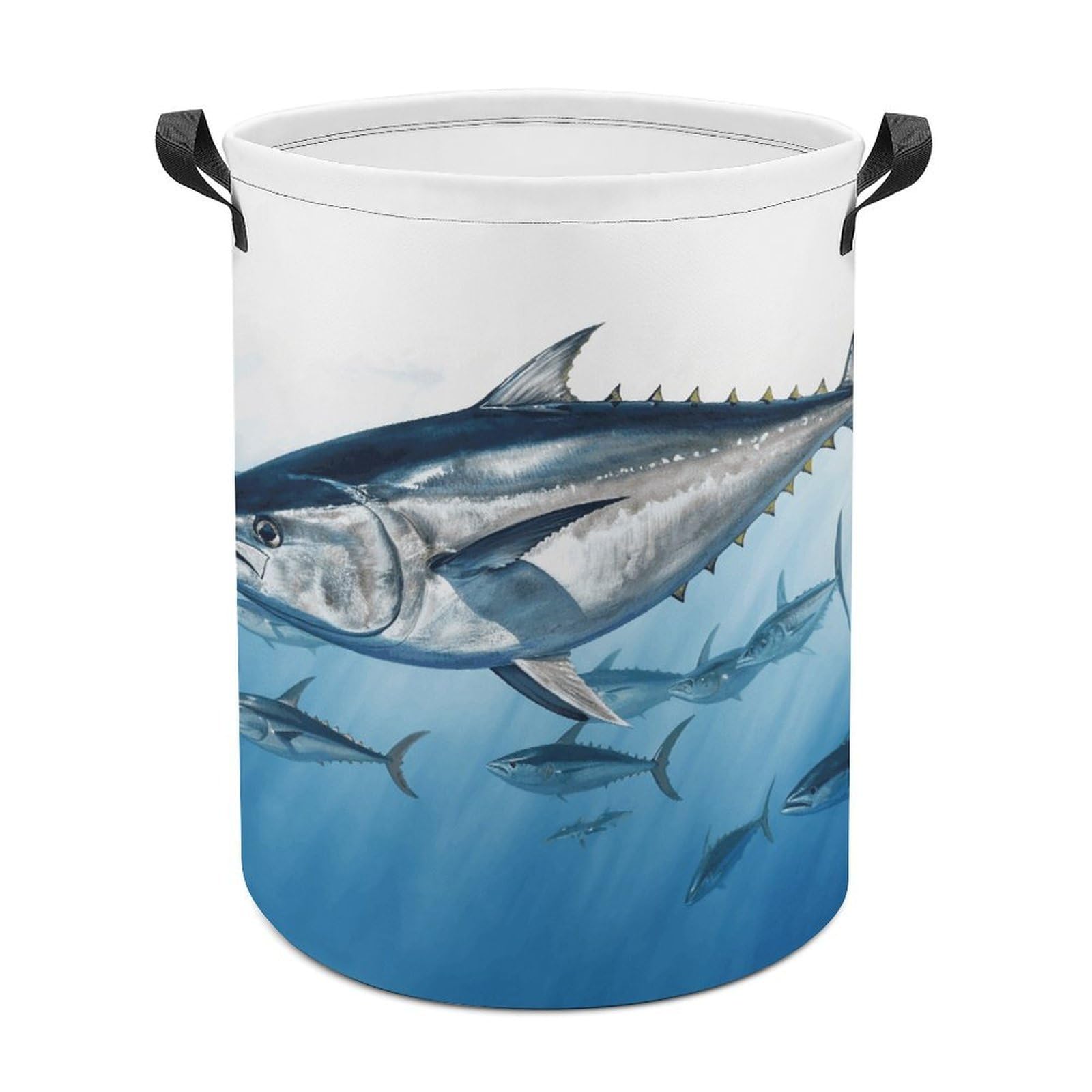 Bluefin Tuna Thunnus Laundry Basket Freestanding Waterproof Laundry Hamper Collapsible Tall Clothes Hamper with Reinforced Handles Waterproof Laundry Bag for Dorm Bathroom Home 44x35cm