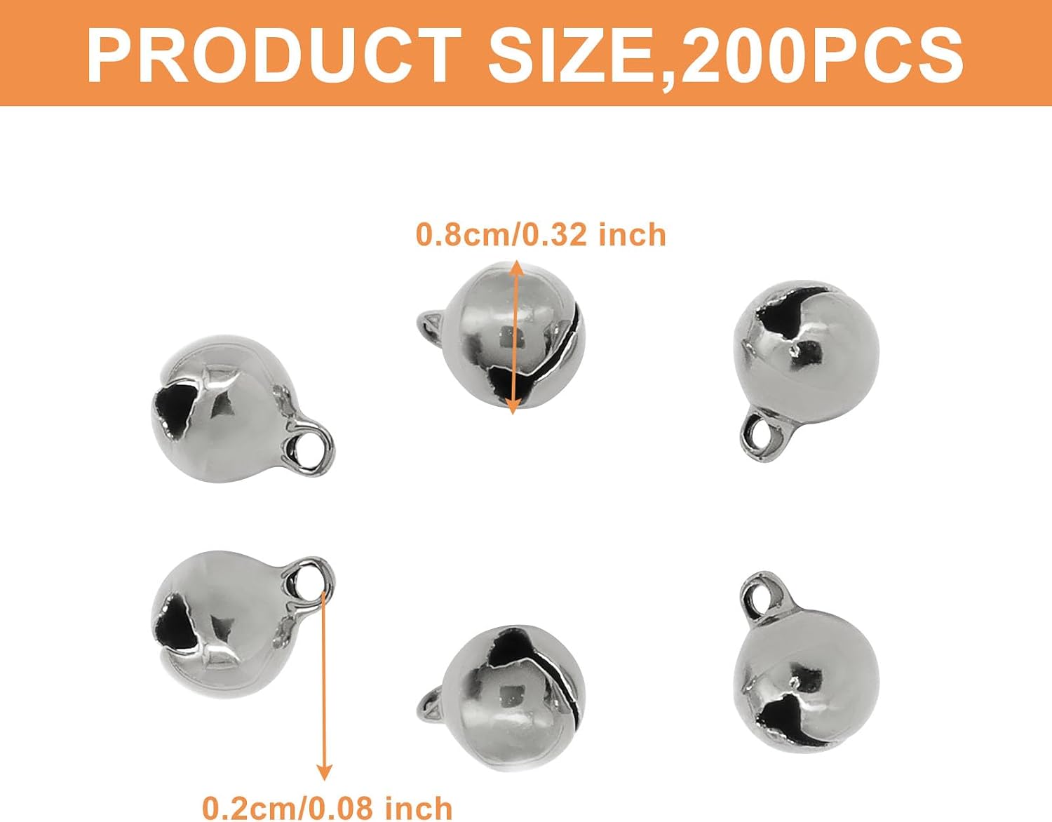 200 Pack Tiny Crafts Bells, 0.32 Inch, Iron, Silver