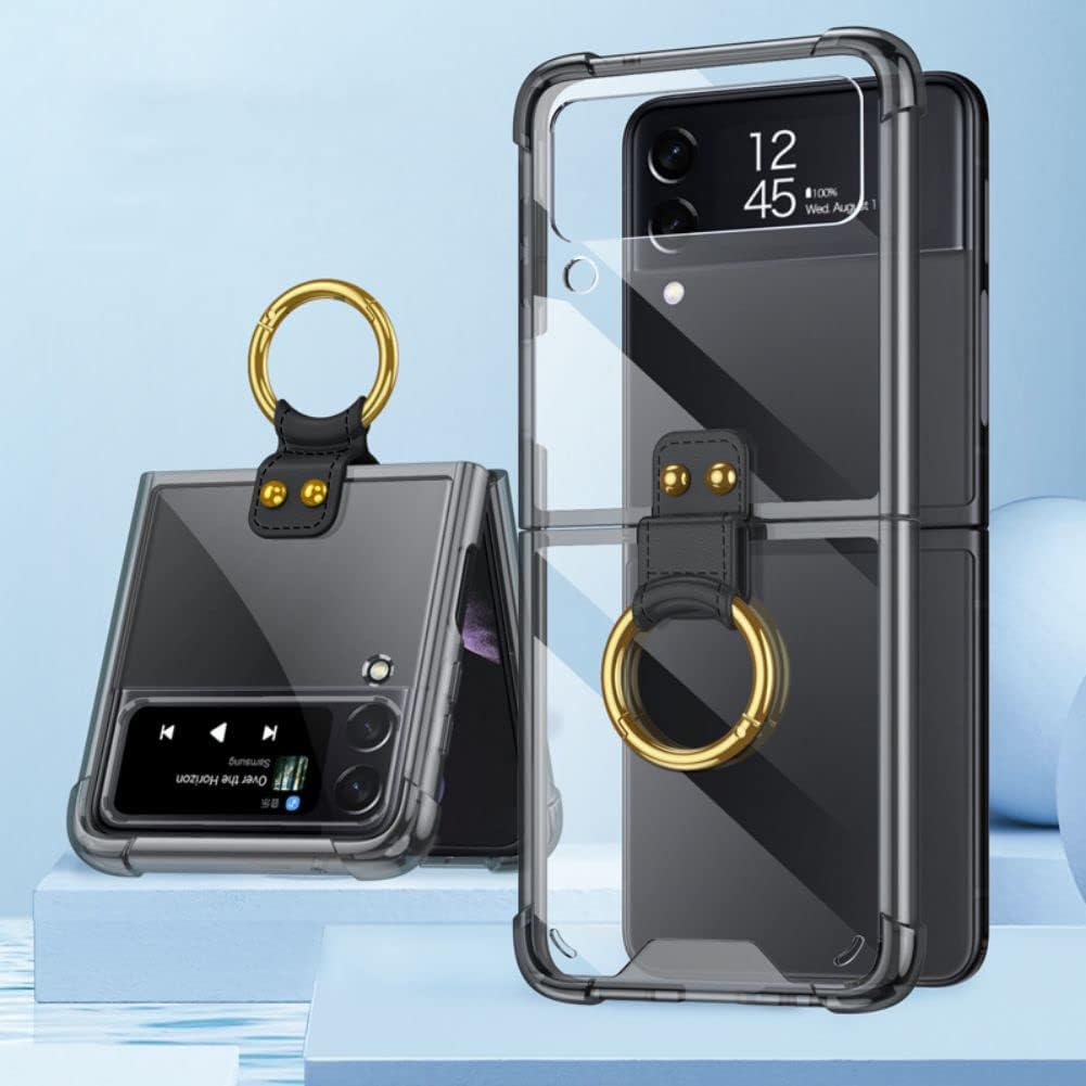 SHIEID Samsung Z Flip 3 5G Case, Galaxy Z Flip 3 Case with Ring Protective Cover for Samsung Galaxy Z Flip 3 5G, Bright Black