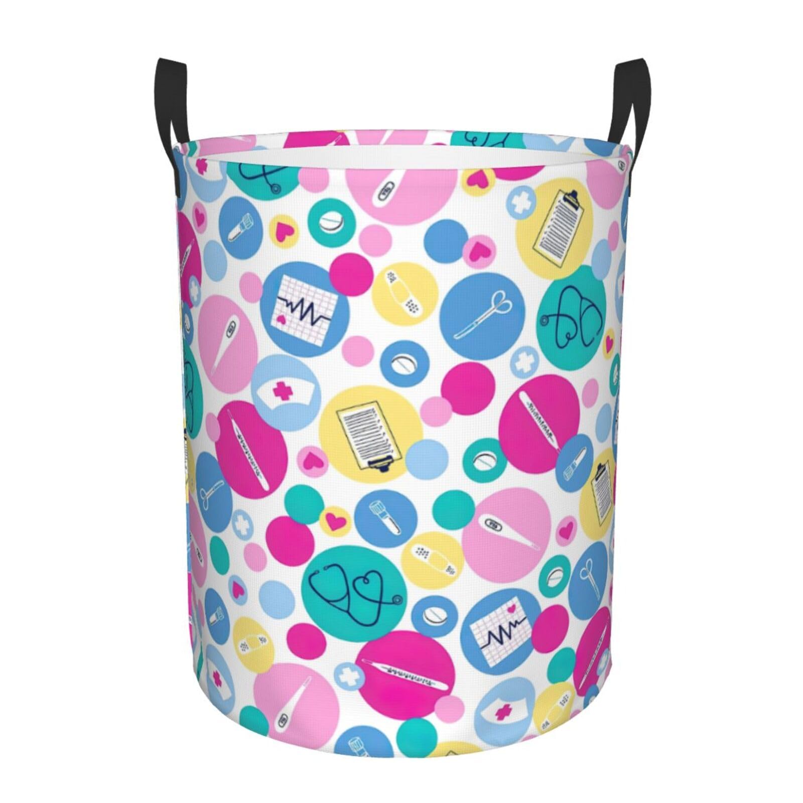 M Collapsible Round Cute Nurse Print Laundry Hamper