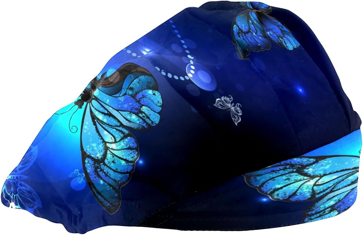 Women's Working Cap Purple Butterfly Adjustable Working Hats with Sweatband and Elastic Toggle Head Cover - Image 2