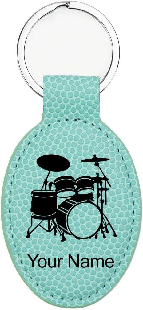 LaserGram Oval Keychain, Drum Set, Personalized Engraving Included (Carbon Fiber Black with Silver)