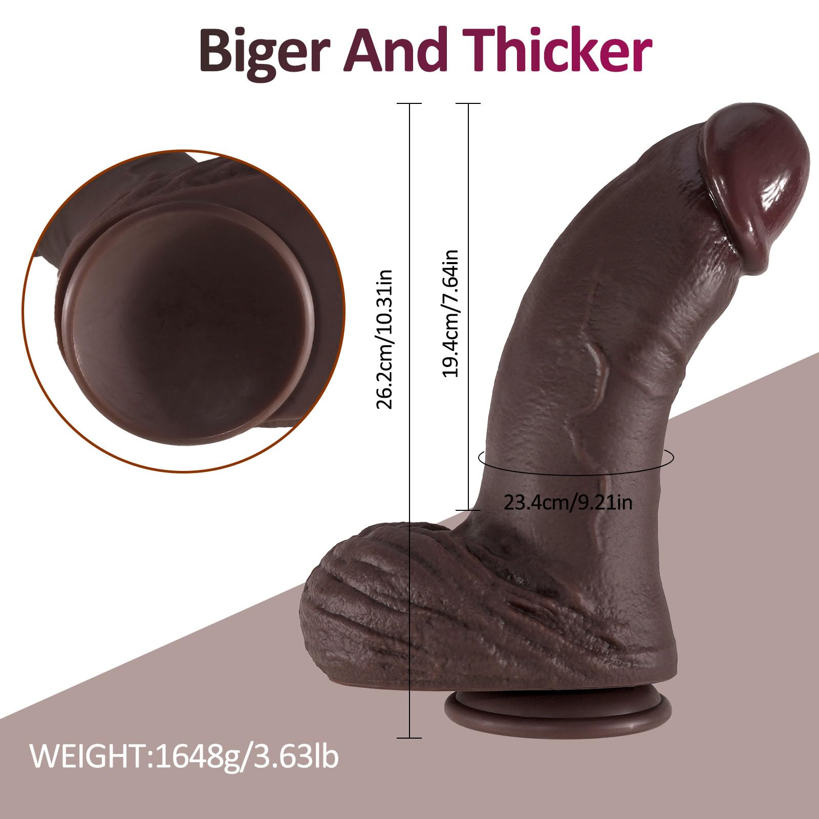 Dildo nero gigante e spesso con circonferenza di 23,4 cm, dildo in silicone a doppia densità super morbido e realistico con potente ventosa per la stimolazione del punto G e giochi anali, sex toy