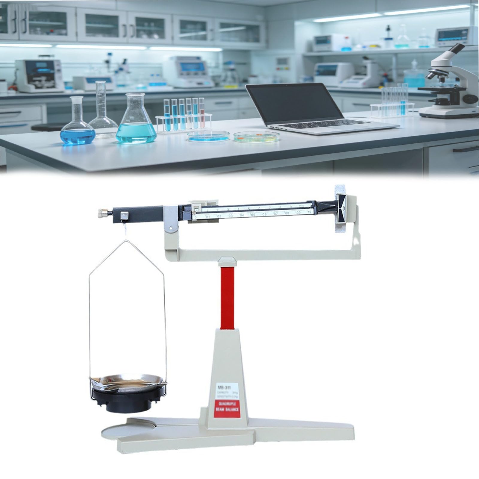 MObyat Balance De Laboratoire Mécanique, 4 Graduations, avec Poids, Plage De Pesée De 0,01 G À 311 G, Graduation Claire, Plateau, Balance Réglable, pour l'enseignement Et La Recherche Scientifique