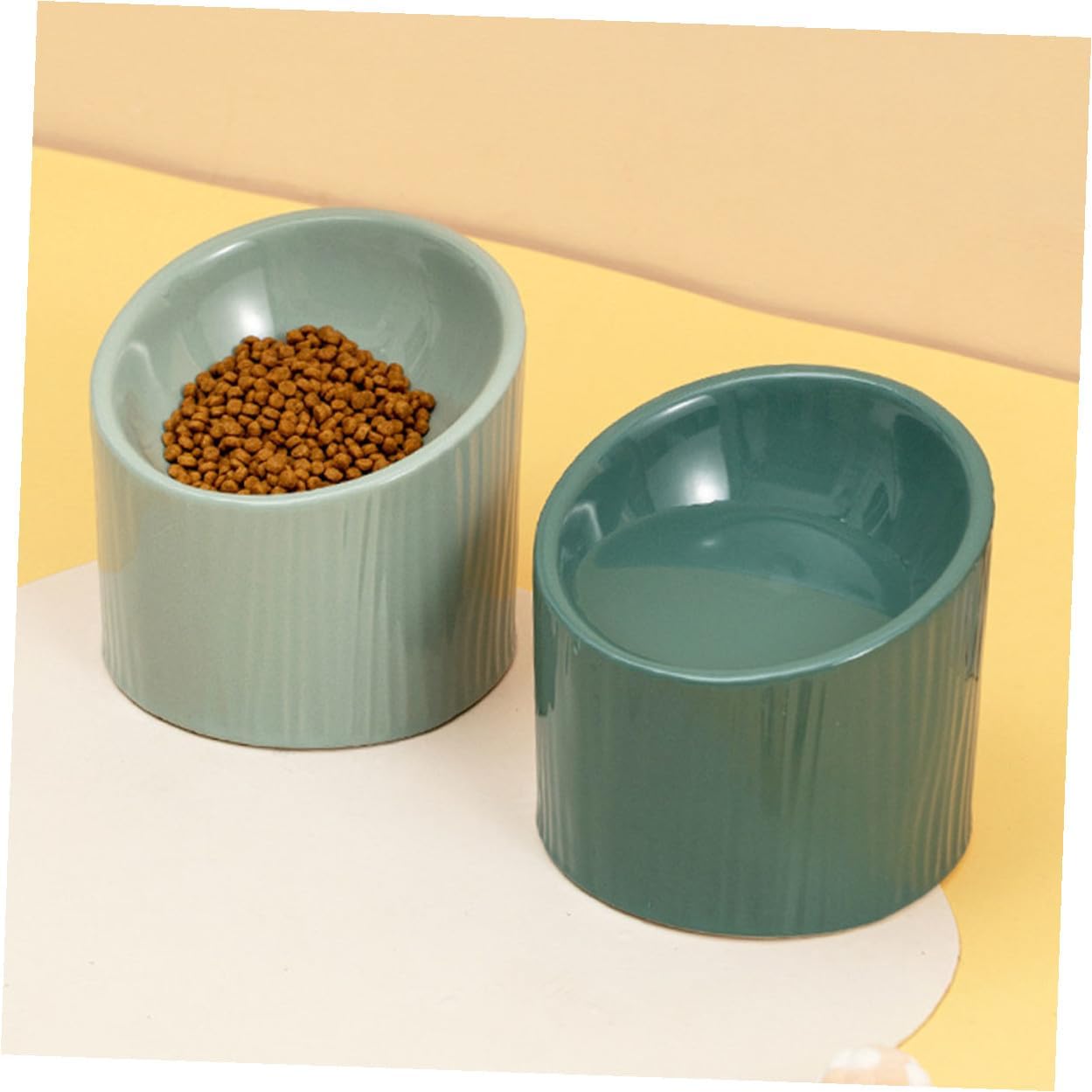 Generic Ceramic Pet Feeding Bowl Elevated Slanted Mouth Design for Cats and Dogs Comfortable Eating Raised Dog Bowl in Light Green