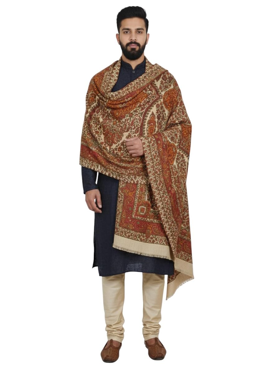 Beige Wool Printed Men's Shawl KA-SWL-21-image-12