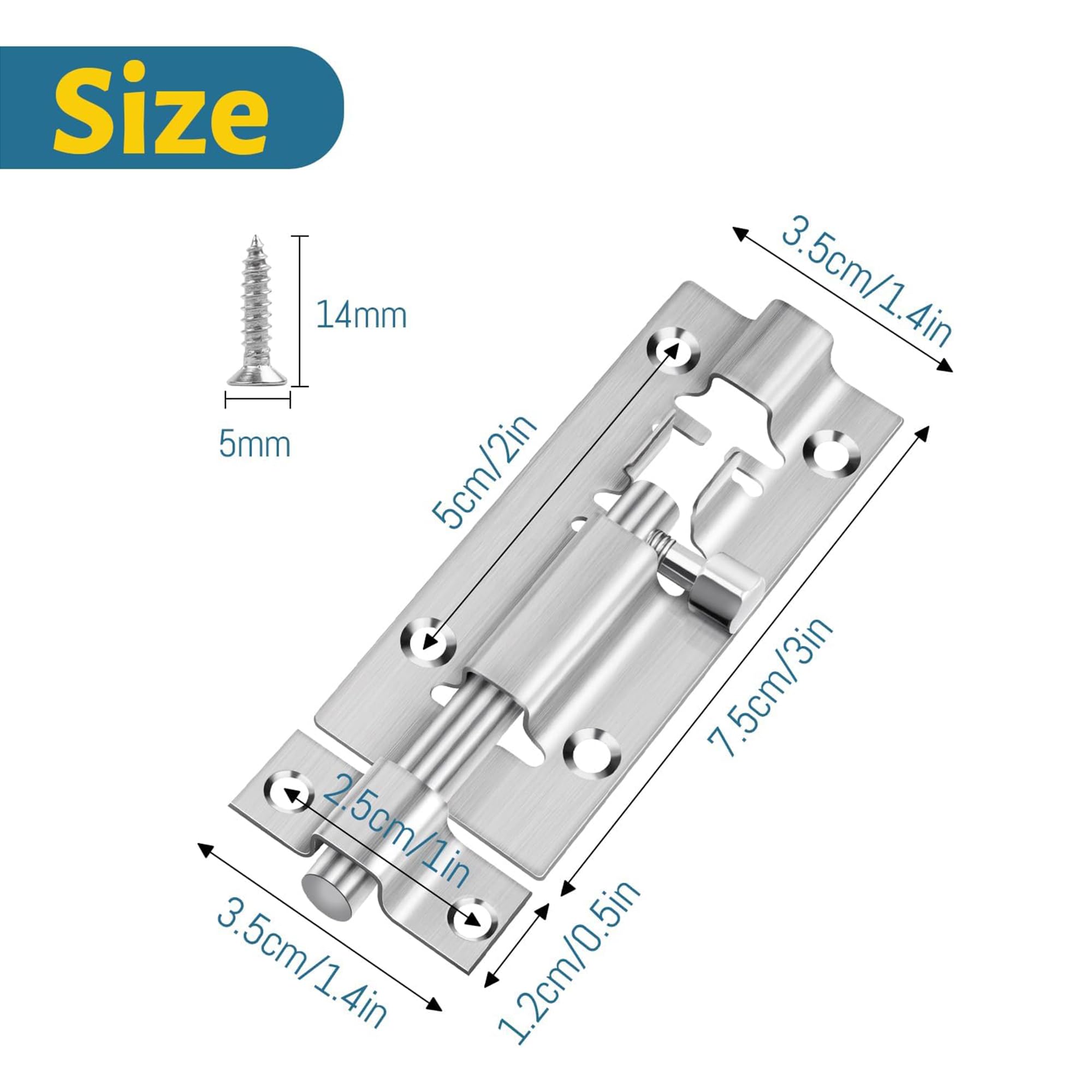 2 Pack 3" Chrome Slide Door Bolts, Stainless Steel Barrel Latch Locks for Shed Doors Bathroom, and Gates - Image 2