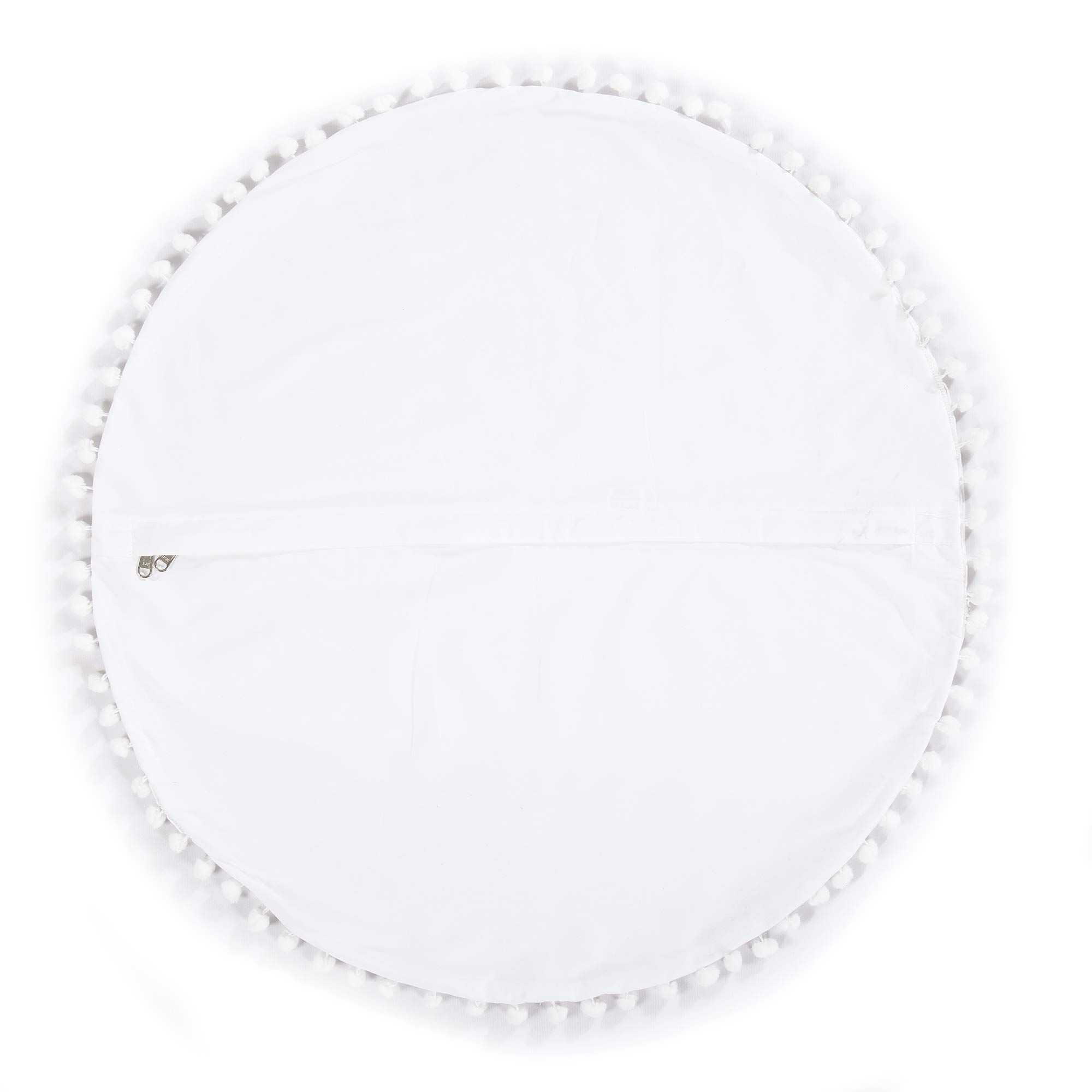 Funda de cojín de suelo – Funda de cojín decorativa de mandala, grande con pompones, partículas suaves, funda de puf redonda bohemia para decoración de yoga, 32 pulgadas, blanco 7