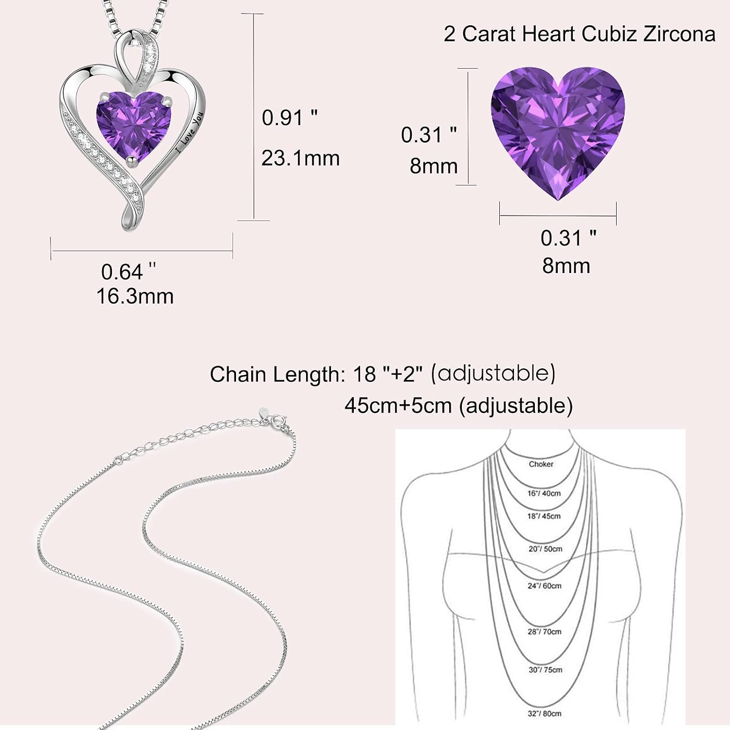 LAVUMO Necklace for Women I Love You Real 925 Sterling Silver/Brass Heart Pendant Rose Gold/Silver/Gold Birthstone Necklace Dainty Love Jewellery Gift for Her Girlfriend Wife Mum Birthday Anniversary - Image 5