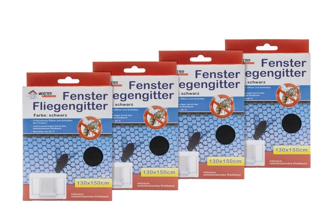 laro Fenster Fliegengitter mit Klettband selbstklebend schwarz 4/8/16/24/48/72/96 STK Insektenschutz/Pollenschutz ohne Bohren, Muster:Schwarz, Anzahl:96