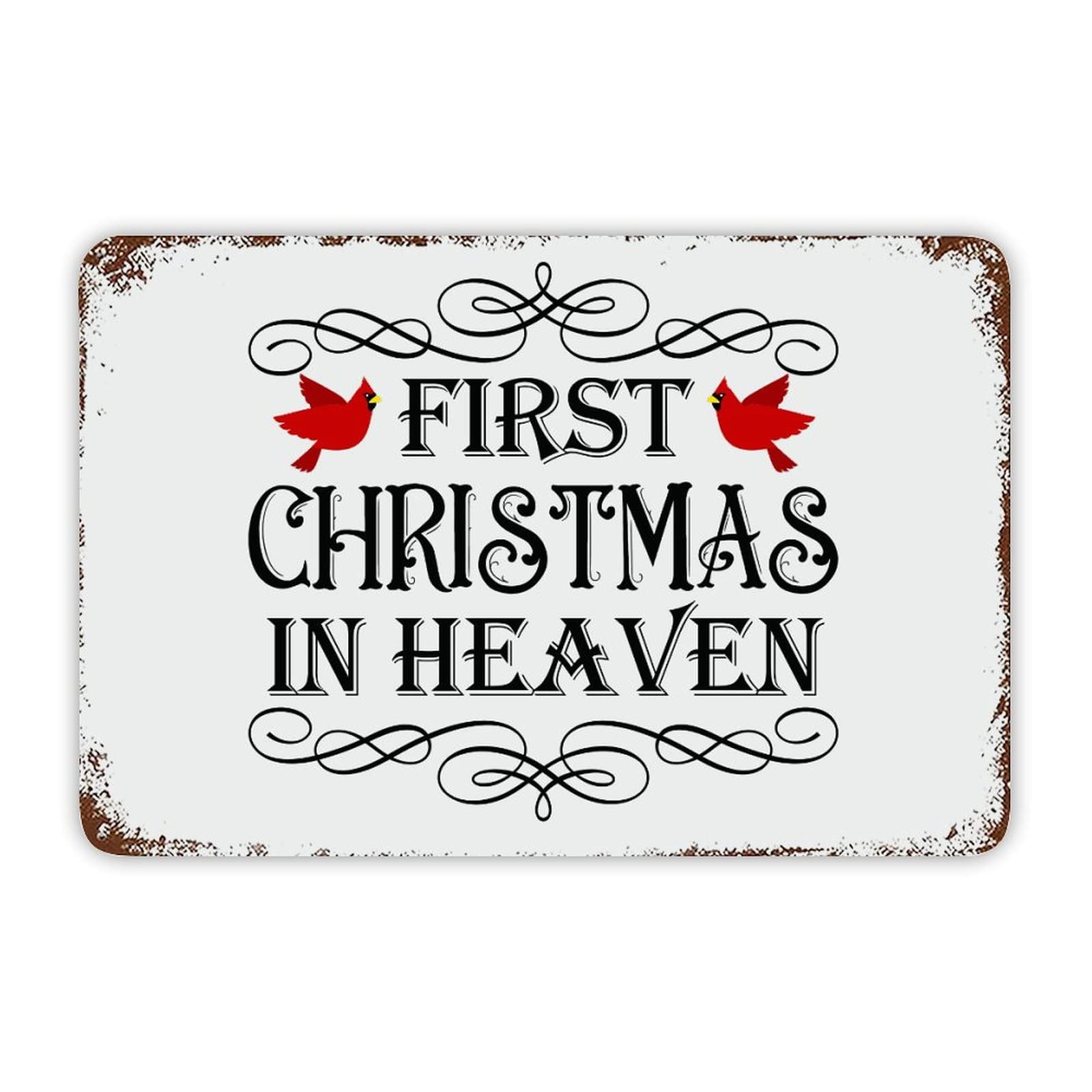ENEDNATE Christmas Metal Sign,Red Bird First Christmas in Heaven Vintage Farmhouse Decorative Aluminum Tin Metal Signs with Saying for Living Room Bedroom Home Decor Print Poster Wall Art 8x12 Inch