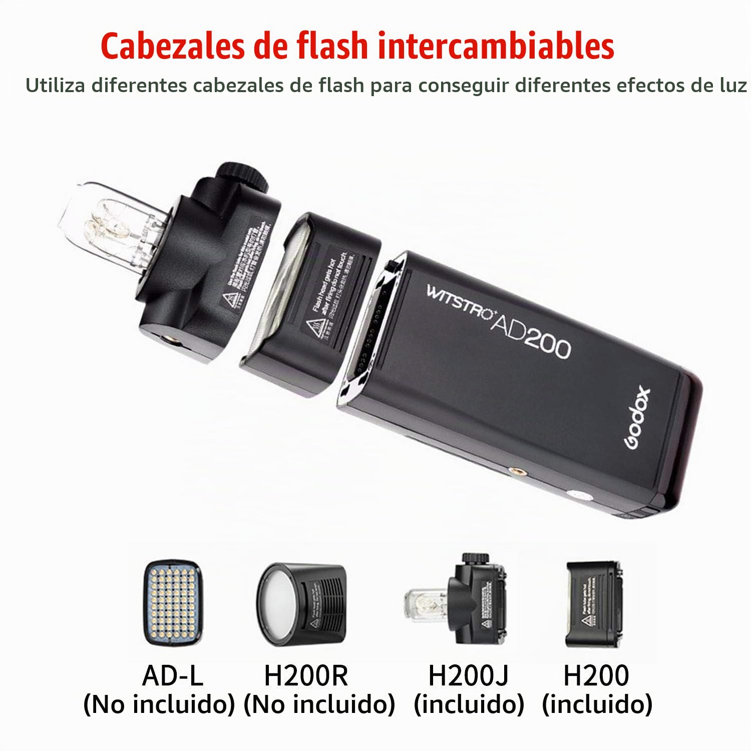 Godox AD200 Pro AD200Pro Flash Strobe, 200w 2.4G TTL 1/8000 HSS Speedlite con 2900mAh Batería de Litio, 500 Full Power Monolight，Bombilla Desnuda/Speedlite Fresnel Flash Cabeza