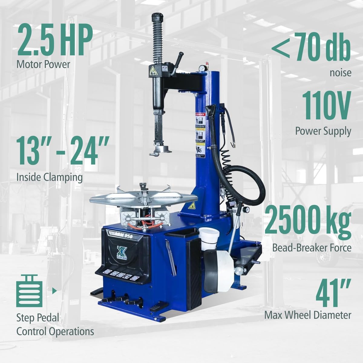 XK-950 Tire Changer Machine 110V Voltage 2.0 Horsepower Single Machine Rim Clamp with Air Bead Blaster Function and 12 Month Parts Replacement