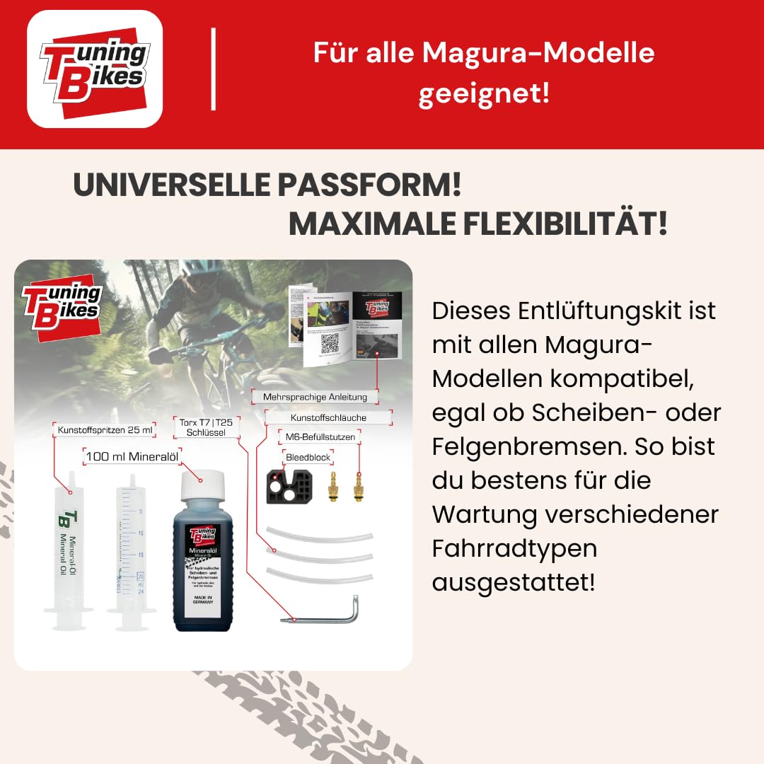 TB Entlüftungskit für Magura Bremsen Professionelles Set mit Mineralöl, Bremsflüssigkeit und deutscher Anleitung für maximale Fahrrad-Bremsleistung