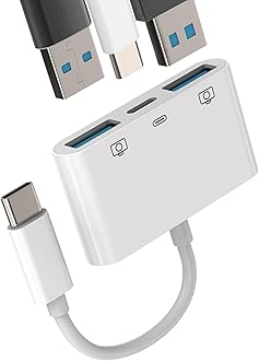 USB-C to Dual USB A Adapter(3in1) Type-C Charge Cable Accessorie Thunderbolt Charging Port Converter Keyboard Mouse U Disk USB Card Reader OTG Dongle Compatible for Samsung LG Pixel MacBook Pro