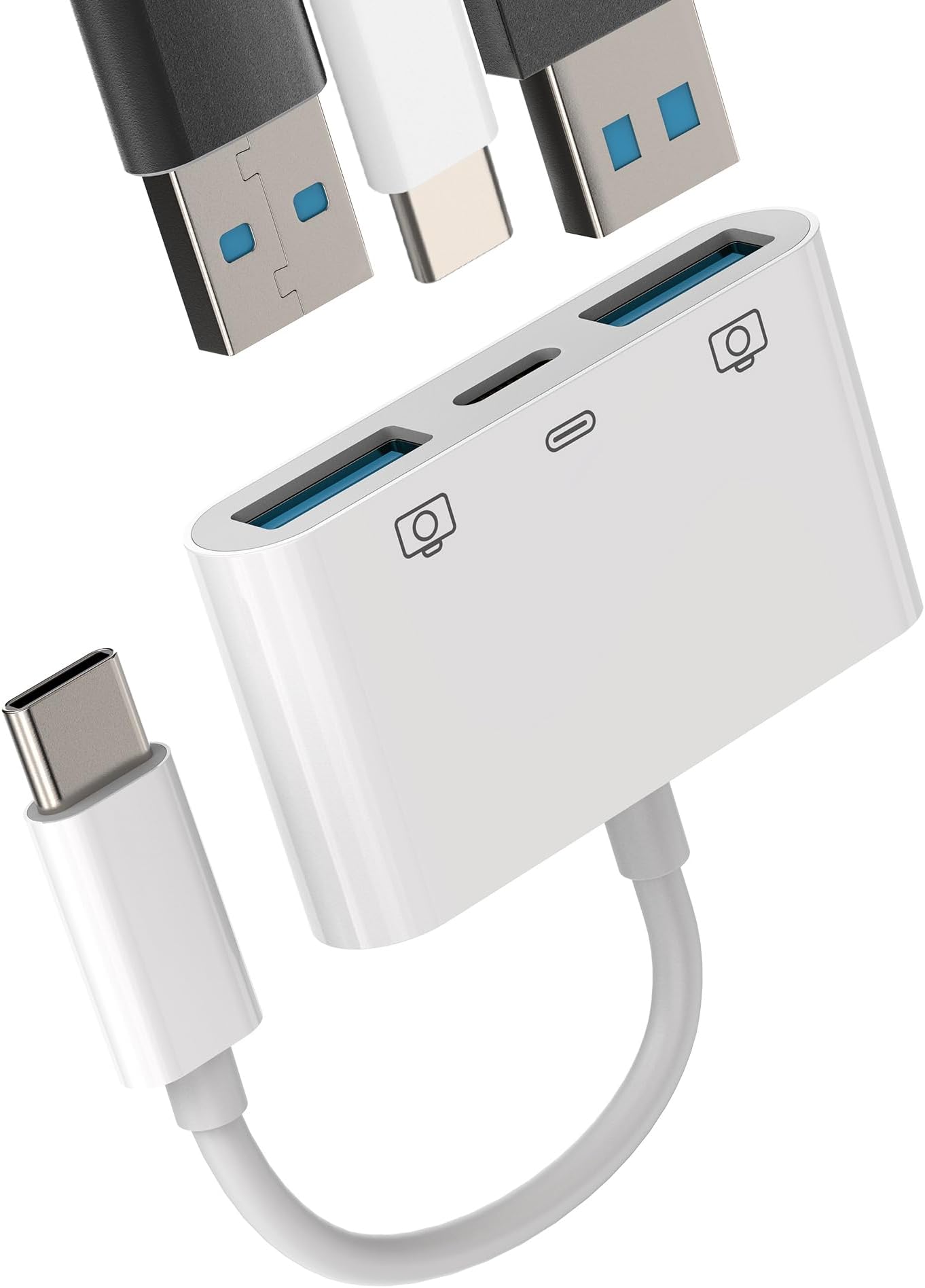 USB-C to Dual USB A Adapter(3in1)Type-C Charge Cable Accessorie Thunderbolt Charging Port Converter Keyboard Mouse U Disk USB Card Reader OTG Dongle Compatible for Samsung LG Google Pixel Macbook Pro