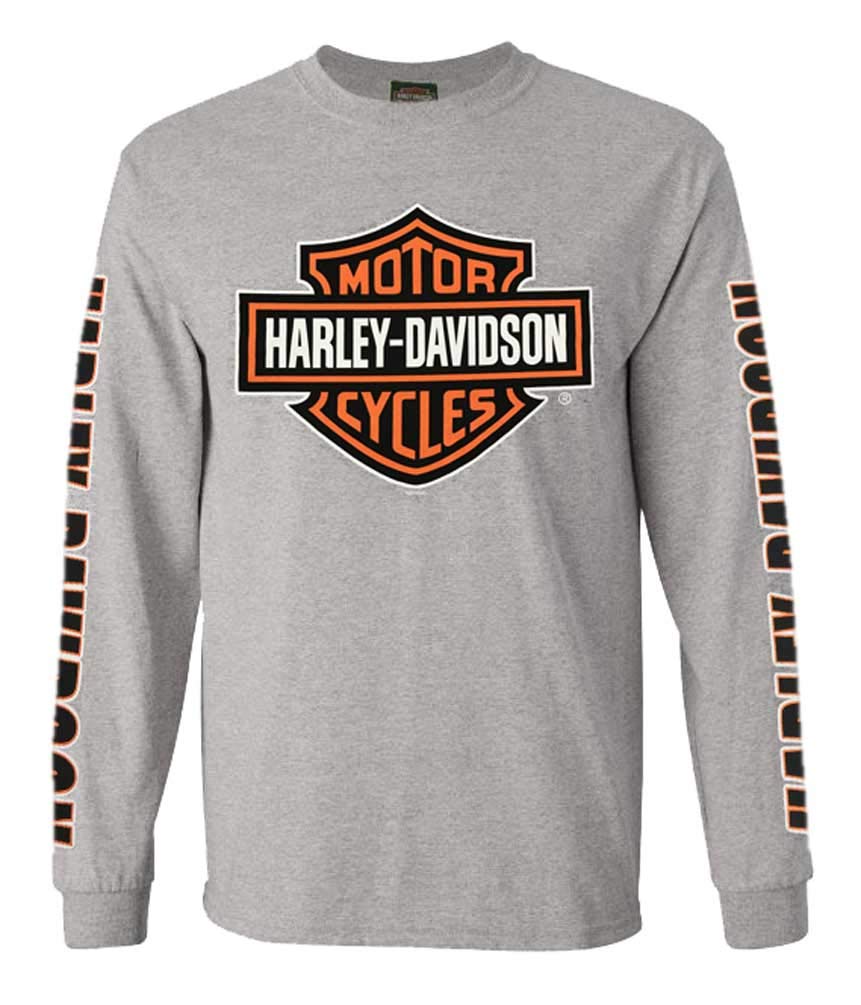 Harley-Davidson Men's Bar & Shield Long Sleeve Crew-Neck Shirt, Gray 30297501