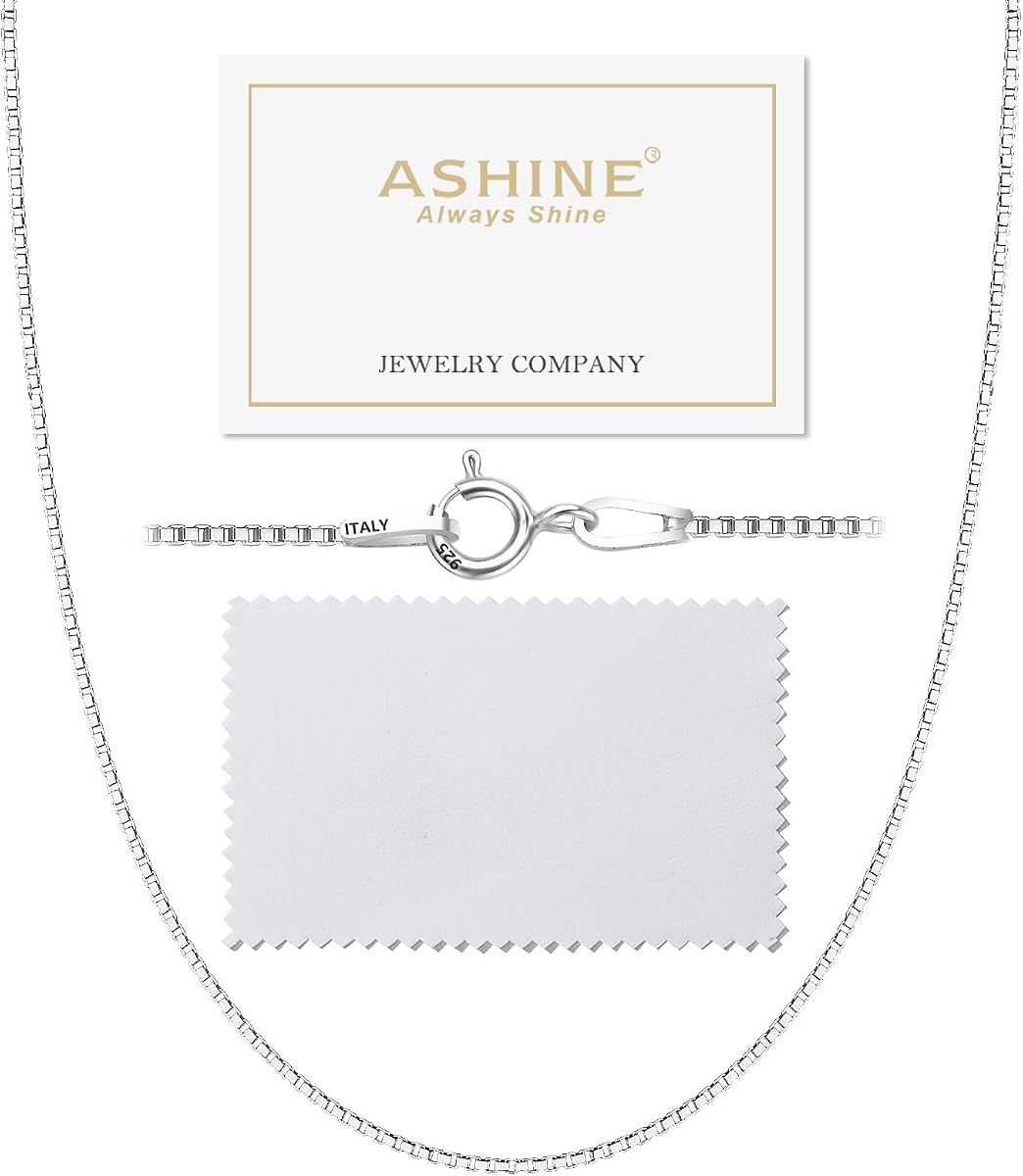 ASHINE "Pendant Ready Sterling Silver Box Chain Necklace for Women | 1mm 0.8mm Dainty & Sturdy 925 Silver Necklace Available in 16-36 Inch