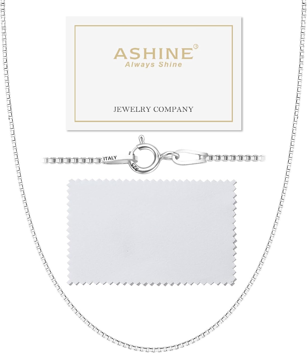 ASHINE 925 Sterling Silver Box Chain Necklace for Women, 1mm 0.8mm Replacement Link Chain for Pendants, Dainty & Sturdy Necklace Available in 16-36 Inch