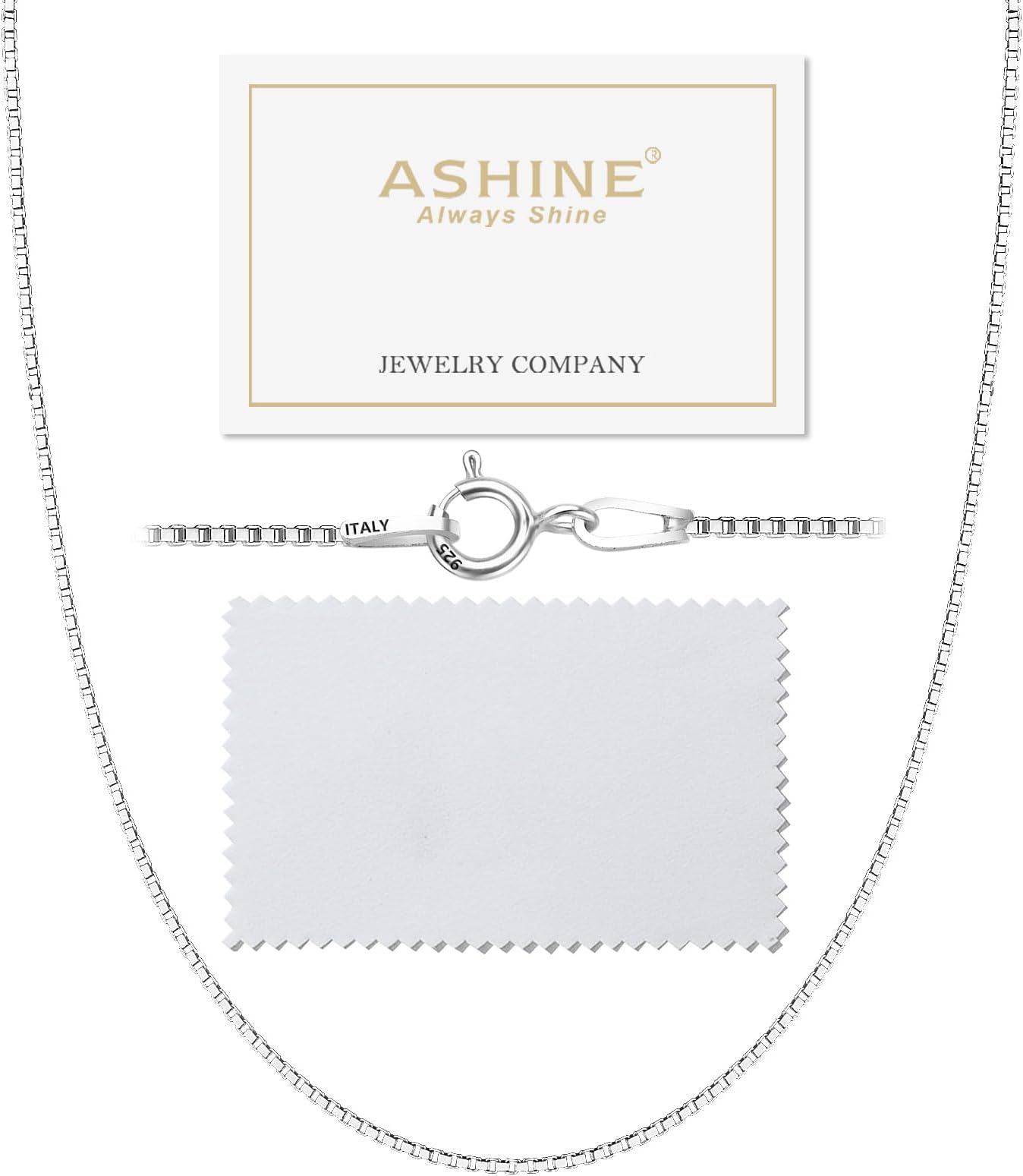 ASHINE 925 Sterling Silver Box Chain Necklace for Women, 1mm 0.8mm Replacement Link Chain for Pendants, Dainty & Sturdy Necklace Available in 16-36 Inch