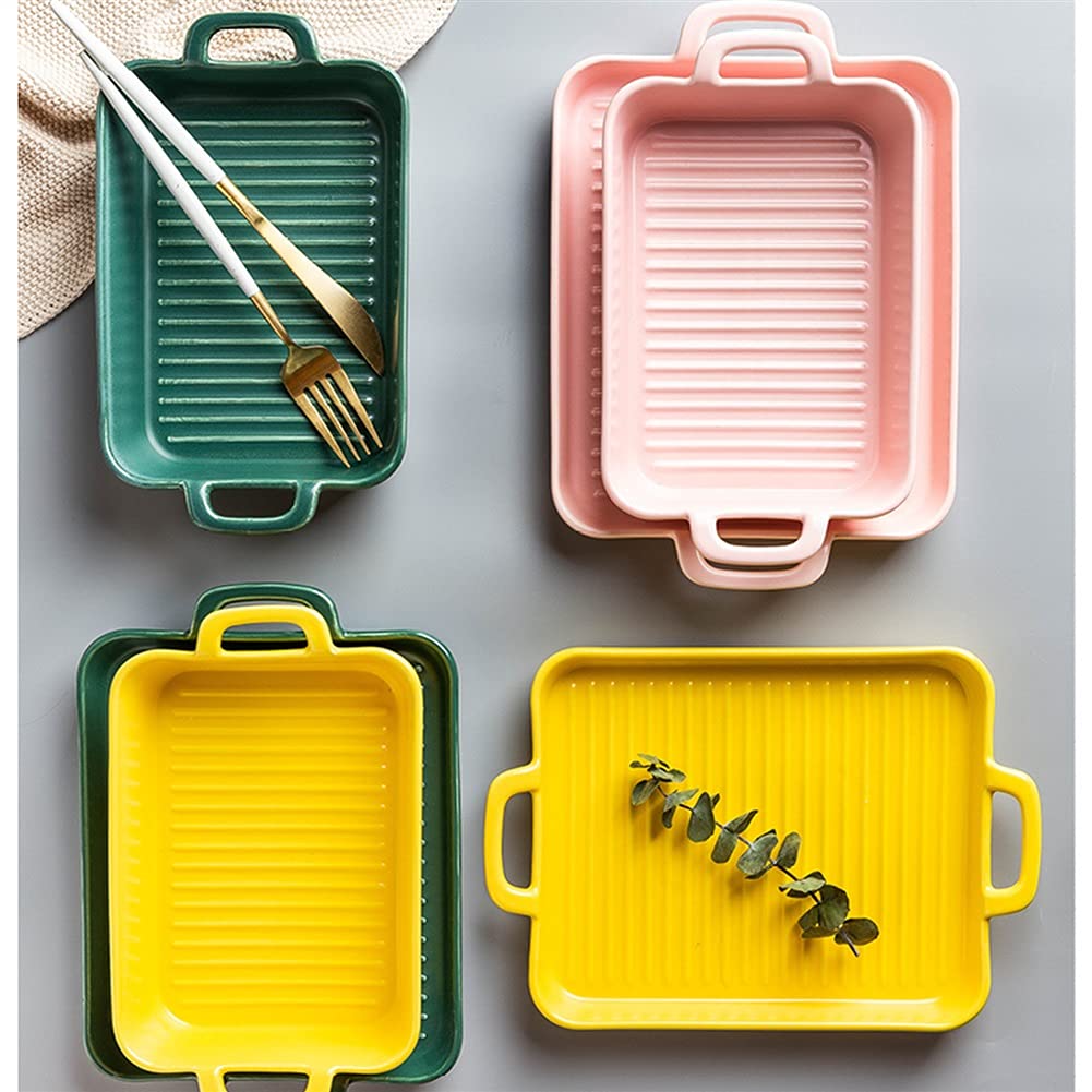 Fuente para Hornear Cerámica de 2 piezas Cerámica, pan para hornear, plato de hornear rectangular con doble manija, plato para hornear para cena de pastel, cocina, series de textura, 9.5 / 10 pulgadas