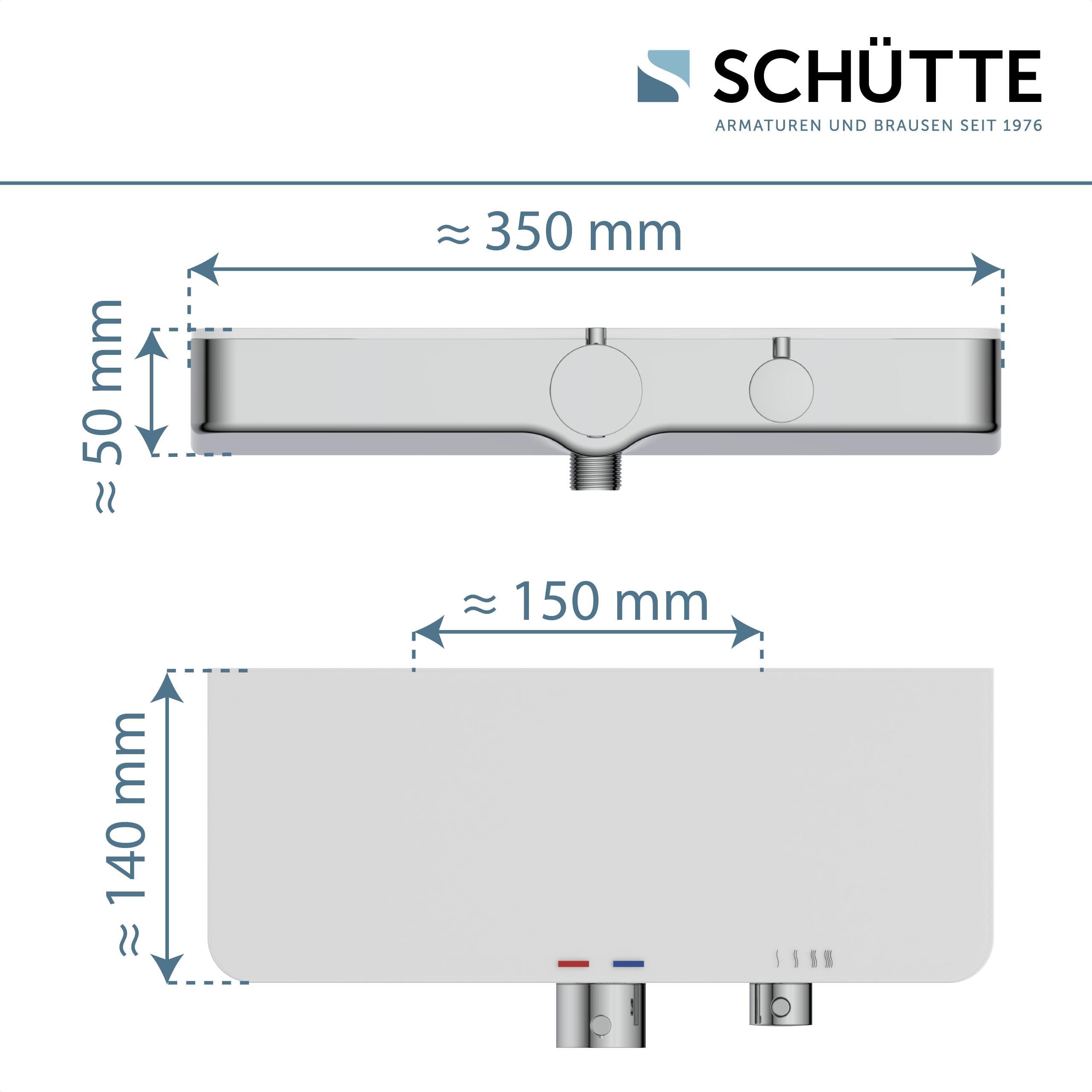 SCHÜTTE 60535 Ocean Thermostat Duscharmatur Set, Mischbatterie Verbrühschutz bei 38 Grad, Armatur Einhebelmischer Dusche mit Ablage aus Sicherheitsglas, Weiß