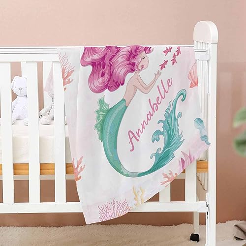 Miniatura 9 de Manta de fotos personalizada para bebés y niñas, manta de sirena personalizada con nombre para niños, niñas y adultos, 50 x 60 pulgadas, fabricada
