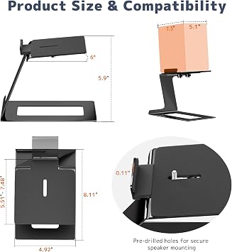 Desk Speaker Stands for Most Bookshelf Speakers, Depth Up to 7.71in, 1 Pair | 6 Tilt Aligns Speakers To Ears, Desktop Speaker Stands With Anti-Vibration Pads Reduce Resonance, Free Up Desk Space, Black