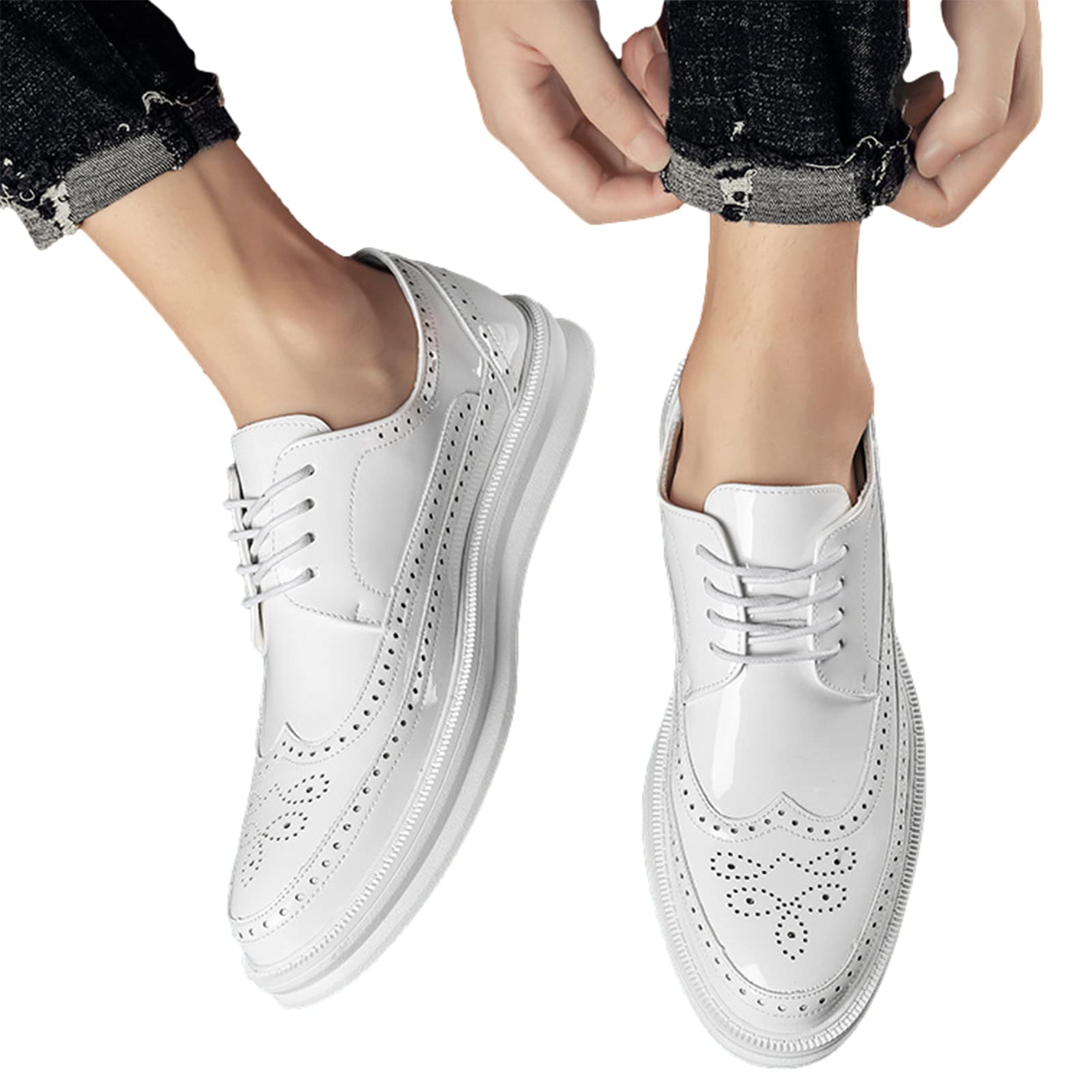 ANUFER Uomini Piattaforma Brogue Scarpe da Sera Pelle in Microfibra Allacciare