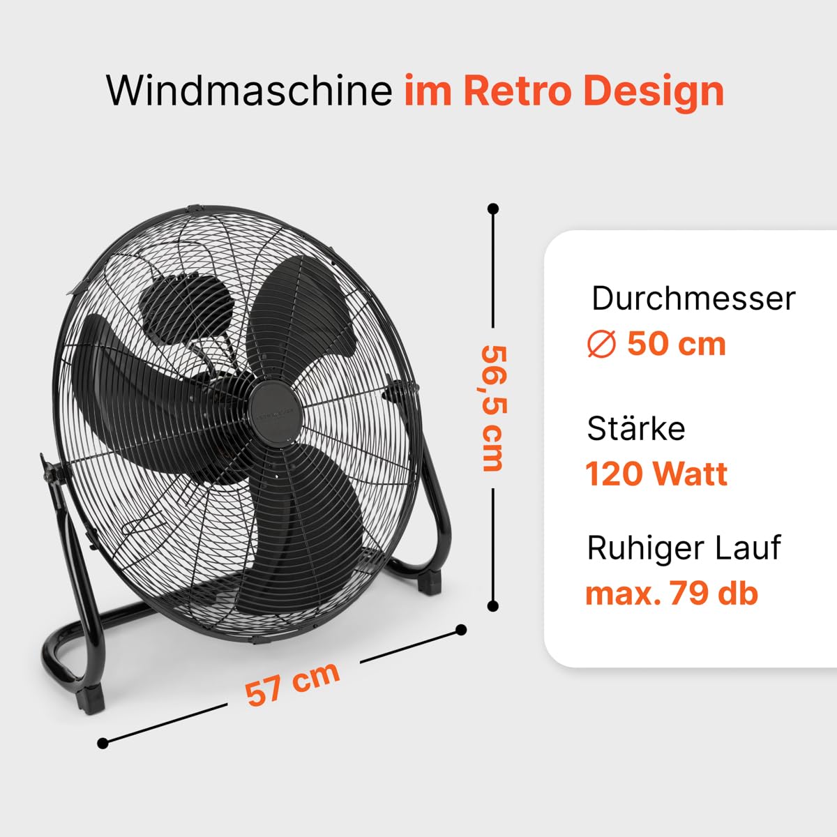 ProfiCare® XL Windmaschine mit 50 cm Ø | Ventilator verstellbarer Winkel | Bodenventilator 3 Stufen | Ventilator leise aus Metall | Luftkühler | Standlüfter | Raumkühler | PC-VL 3067 WM matt schwarz