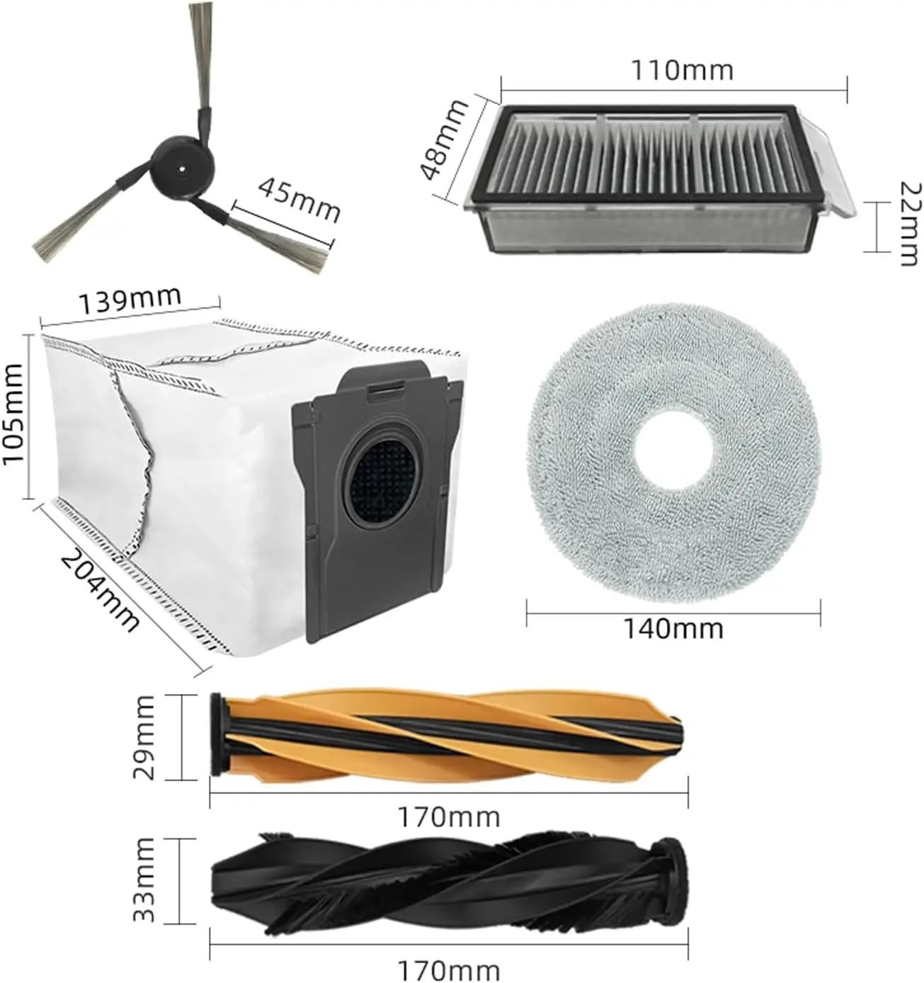 Kompatibel mit Dreame MOVA P50s Ultra Roboter-Staubsauger-Zubehör, Hauptseitenbürste, Mopptuch, Hepa-Filter, Staubbeutel, Ersatzteile(Dark Grey)