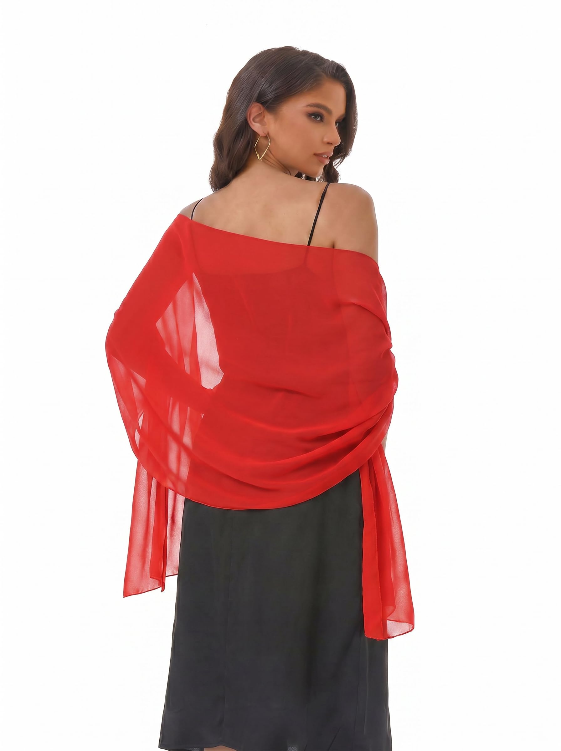 Baoqiya Chiffon Shawls Scarves Wraps for Bridal Wedding Party Evening Dress and Special Occasion Dresses, Red, Medium