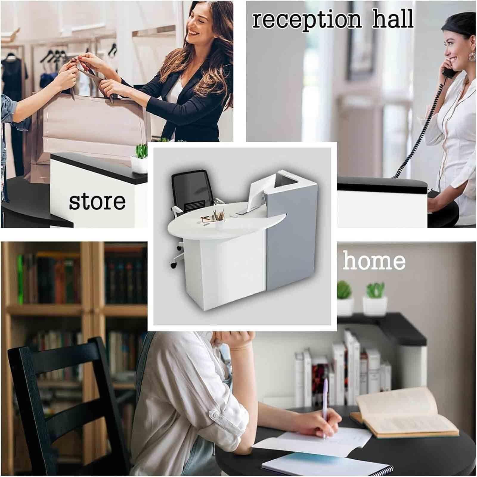 Empfangstresen,L-förmiger Rezeptionstresen Mit Ovalem Schreibtisch, Kleiner Kassentresen For Den Einzelhandel Mit Abschließbarer Schublade Und Türschrank Mit Beweglichen Regalen,For Das Büro In Der Lo