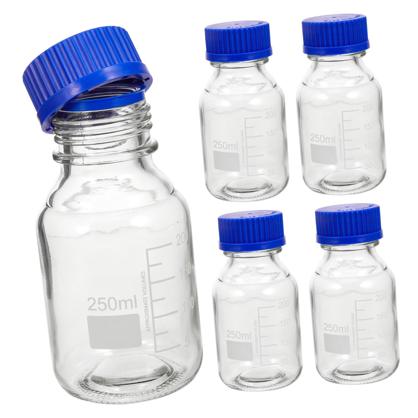 Zerodeko 4 Pezzi Flaconi Reagente Graduati in Vetro con Tappi a Vite, Bottiglie Vuote per Medicinali Liquidi Trasparenti da 250 Ml, Resistenti e Riutilizzabili per Laboratorio e Uso Industriale